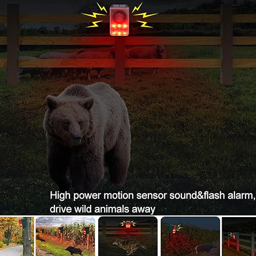 Miniatura 6 de Detector de movimiento solar para exteriores con sonido de ladridos de perro de 130 dB y disparo, carga USB y luz estroboscópica, disuade a los