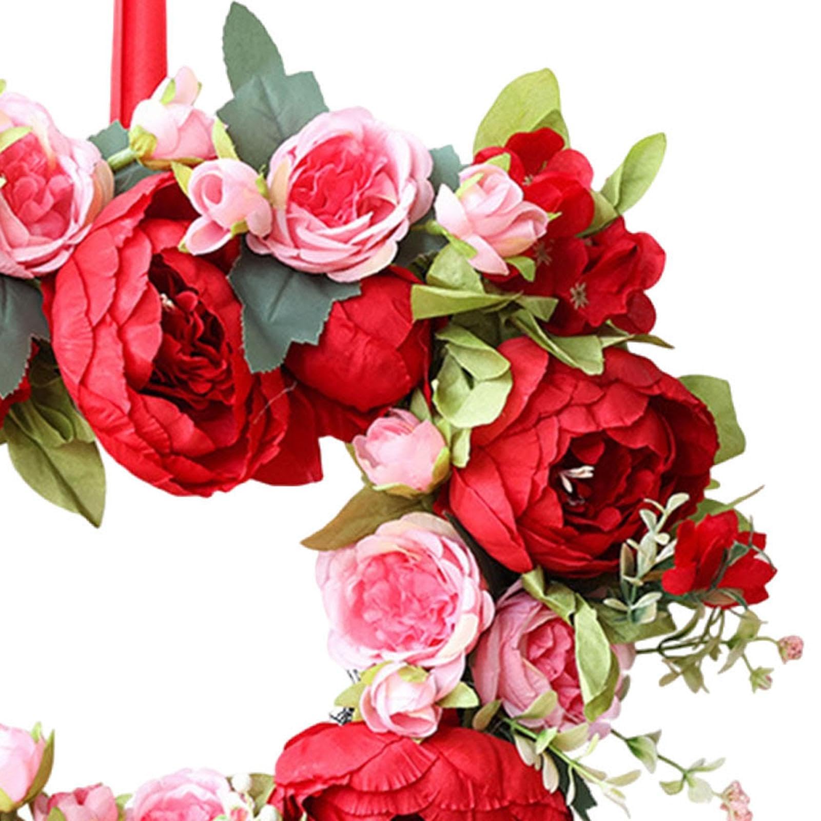 Milageto Ghirlanda decorativa a forma di cuore, ghirlanda rustica, decorazione da appendere, fiori artificiali, romantica per matrimonio, anniversario e festa.