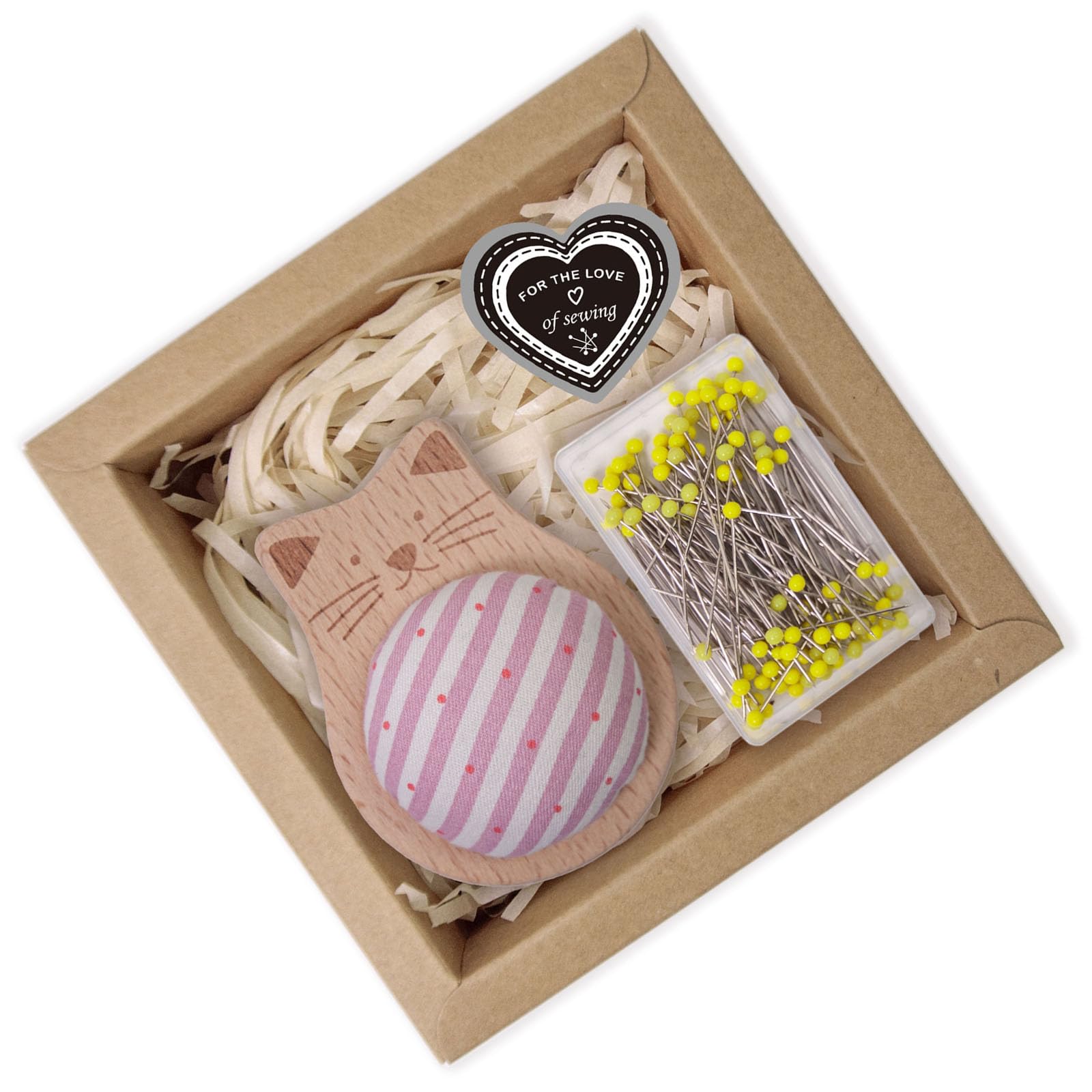 Buxuaaaa Pin Holder Wood Pin Cushion with 100Pcs 38mm Long Straight Sewing for Fabric Sewing Dressmaking Needlework Cushion for Tailors