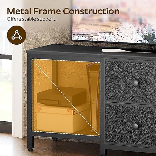 Miniatura 5 de Soporte de TV para televisores de hasta 55 pulgadas, centro de entretenimiento con 2 cajones de tela, consola multimedia con estantes, soportes de