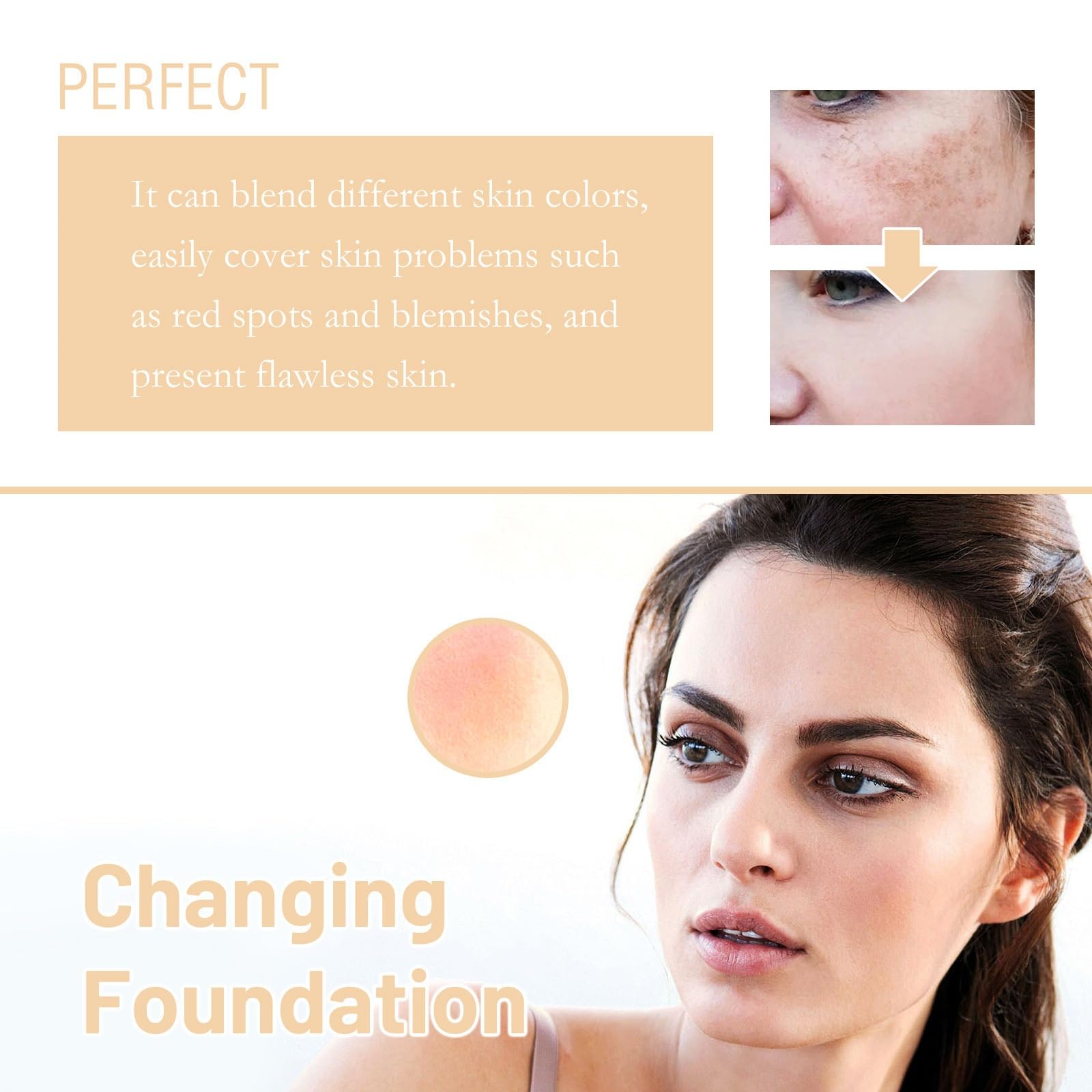 4 in 1 Colour Changing Foundation,Colour Changing Mature Skin Foundation,SPF50 Medium Spectrum Foundation,Moisturizing Concealer & Anti-Aging Sunscreen Serum for Women,Long Wear Foun/dation For Women - Image 4