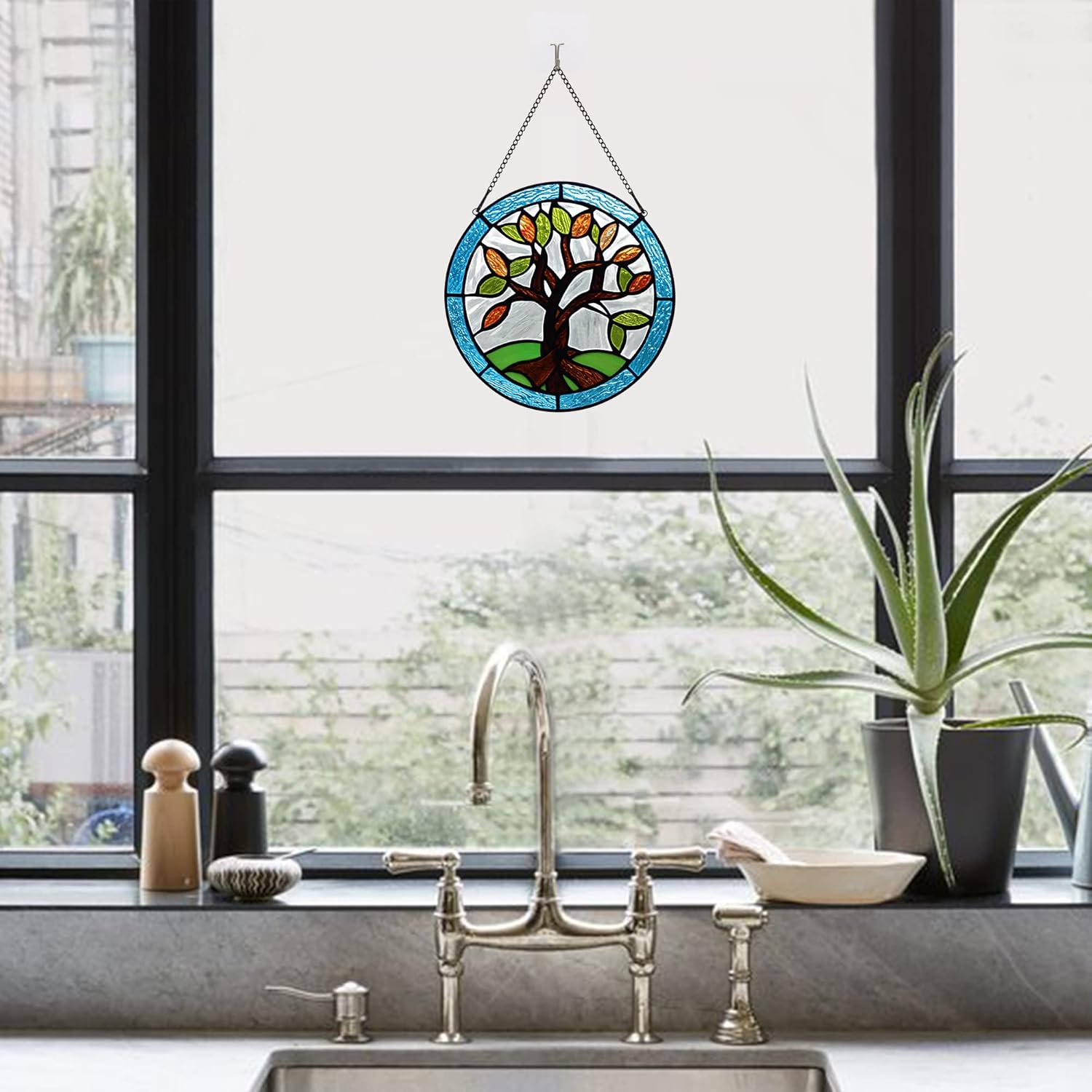 Tree of Life Stained Glass Window Hangings,Tree of Life Suncatchers Home Decoration Kitchen Living Room, Handmade Gift for Mom,Father,Housewarming Gifts for New Houses