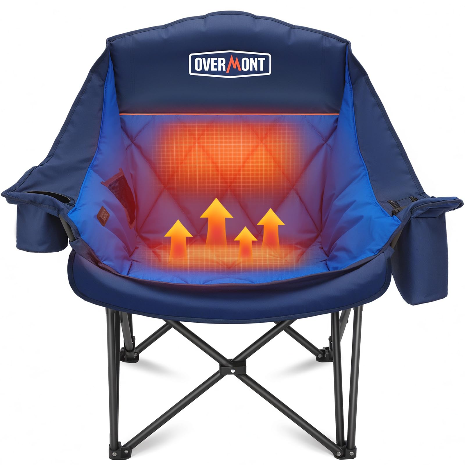 OVERMONT Beheizbarer XL Campingstuhl für Erwachsene – Klappstuhl Ideal für Winter Outdoor Ausflug Camping Angeln Blau Sonstiges