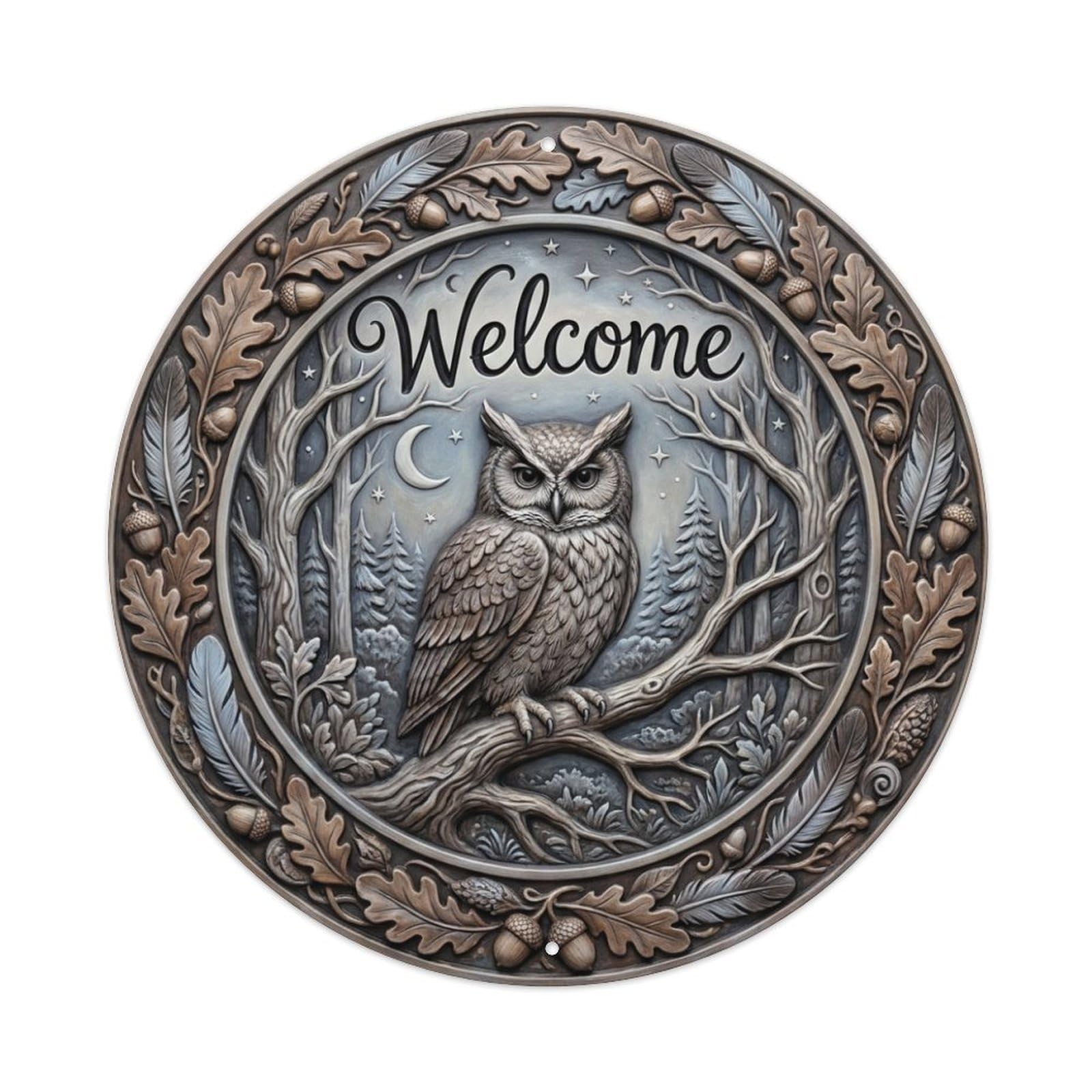 Tgrcjimh Style Metal Tin Sign Owl Branch Welcome Moonlight Forest