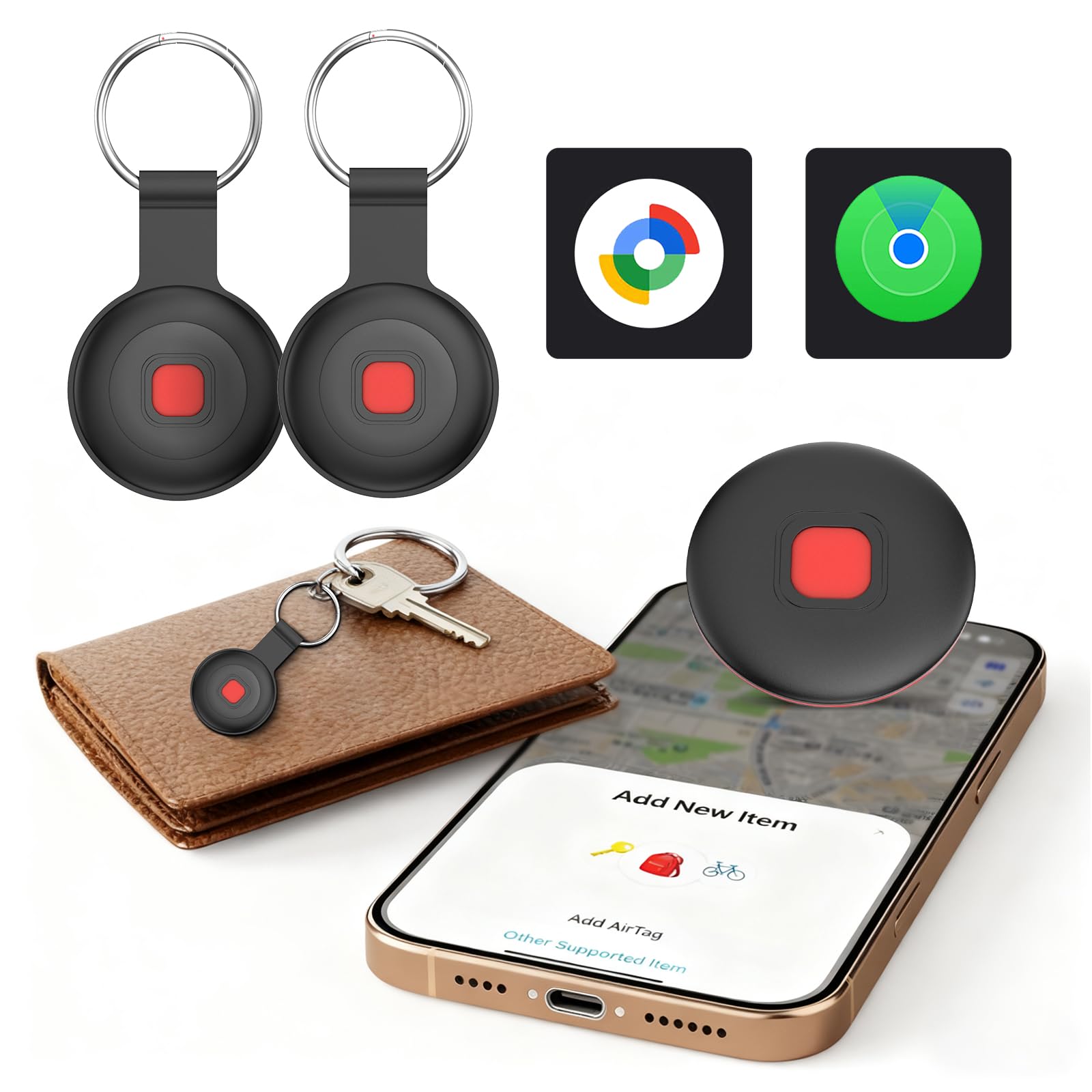 Confezione da 4 etichette smart tracker, cercatore di oggetti e chiavi Bluetooth, funziona con Apple Find My e Android Find Hub, dispositivo anti-smarrimento impermeabile IP67 con custodie