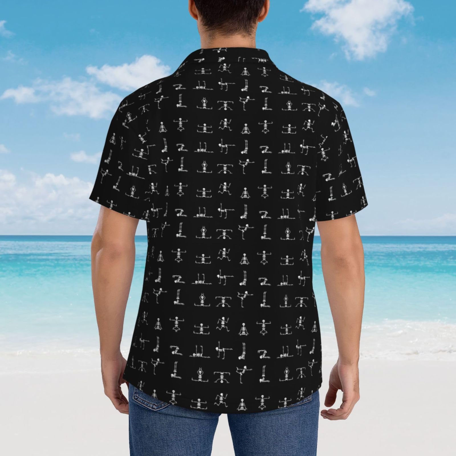 Skull Yoga Stampa Estate Leggero Uomo Camicia Hawaiana Manica Corta Vacanza Casual Crociera Gite