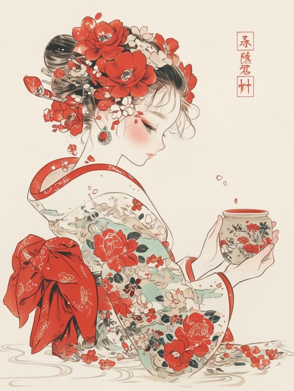 Rqwybcaxn Stamped Beaded Cross Stitch Kits Kimono Woman 40x50cm