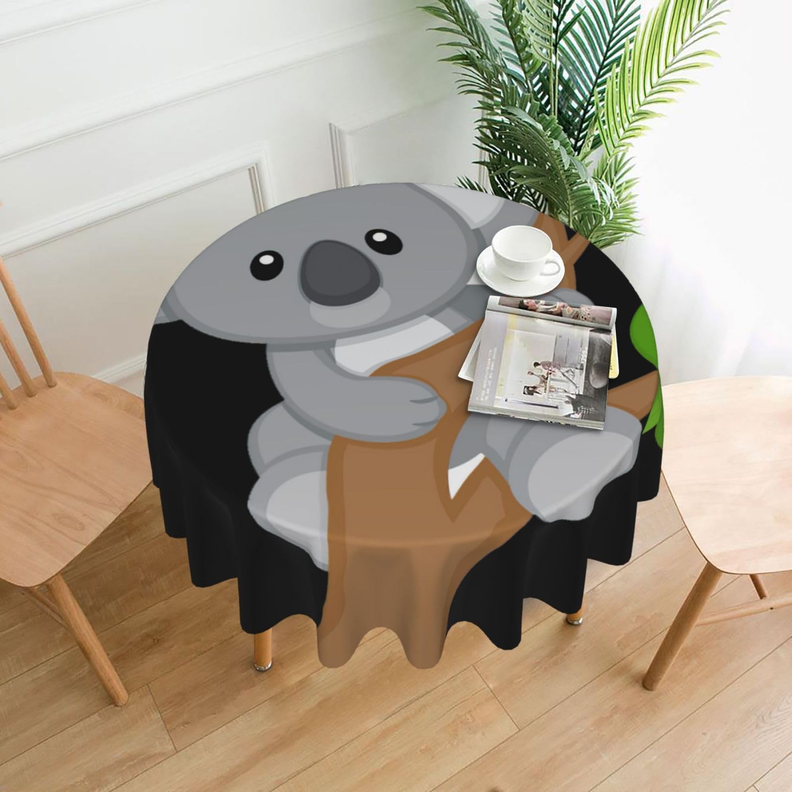 Uusnwaa Hugging Tree Koala Print Round Tablecloth 60 Inch, Stain Wrinkle Resistant Washable Polyester Table Cover For Kitchen Party