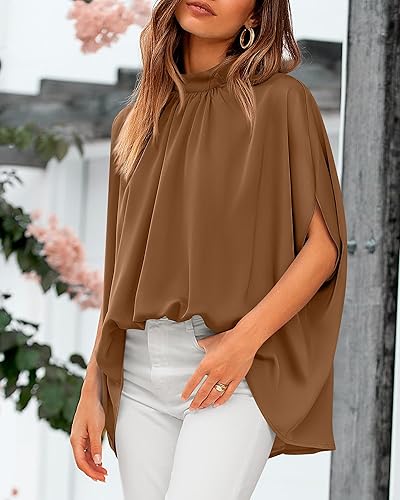 Miniatura 8 de BTFBM Blusas de verano de manga corta de murciélago para mujer, cuello alto y bajo, estilo casual, de gran tamaño, para primavera 2023
