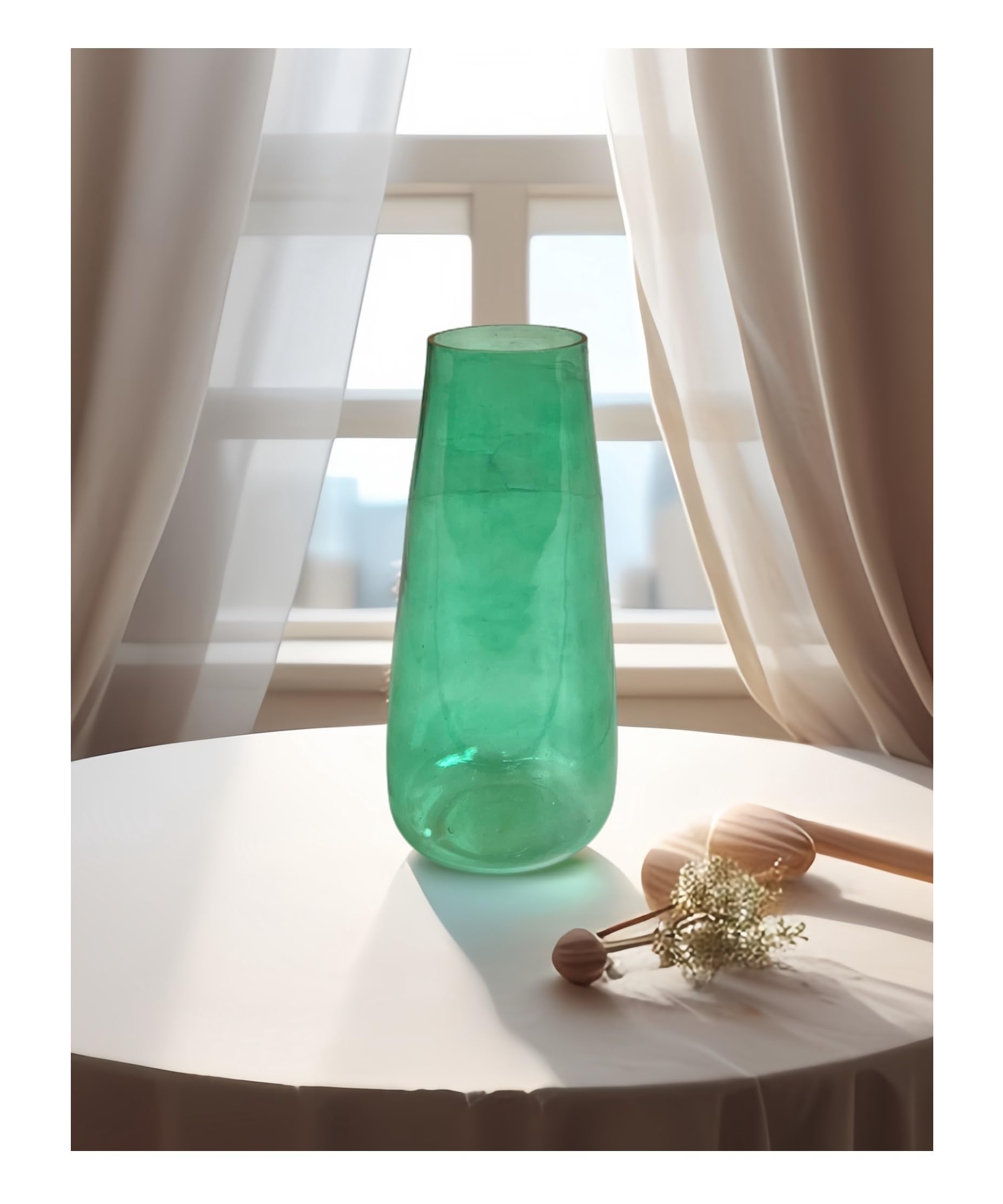 SPHINX Decorative Glass Vase for Flowers Plants Home Decor Office Living Table Decorations, Vases for Home Decor, Luster Glass Vase,Modern - (Green, Approx 9 Inches Height)