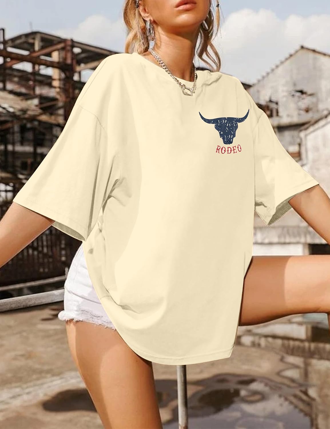 KIDDAD Rodeo Shirts for Women: Cowgirl Outfits Country Concert T Shirts Vintage Cow Skull Graphic Tees Oversized Tops - Image 3
