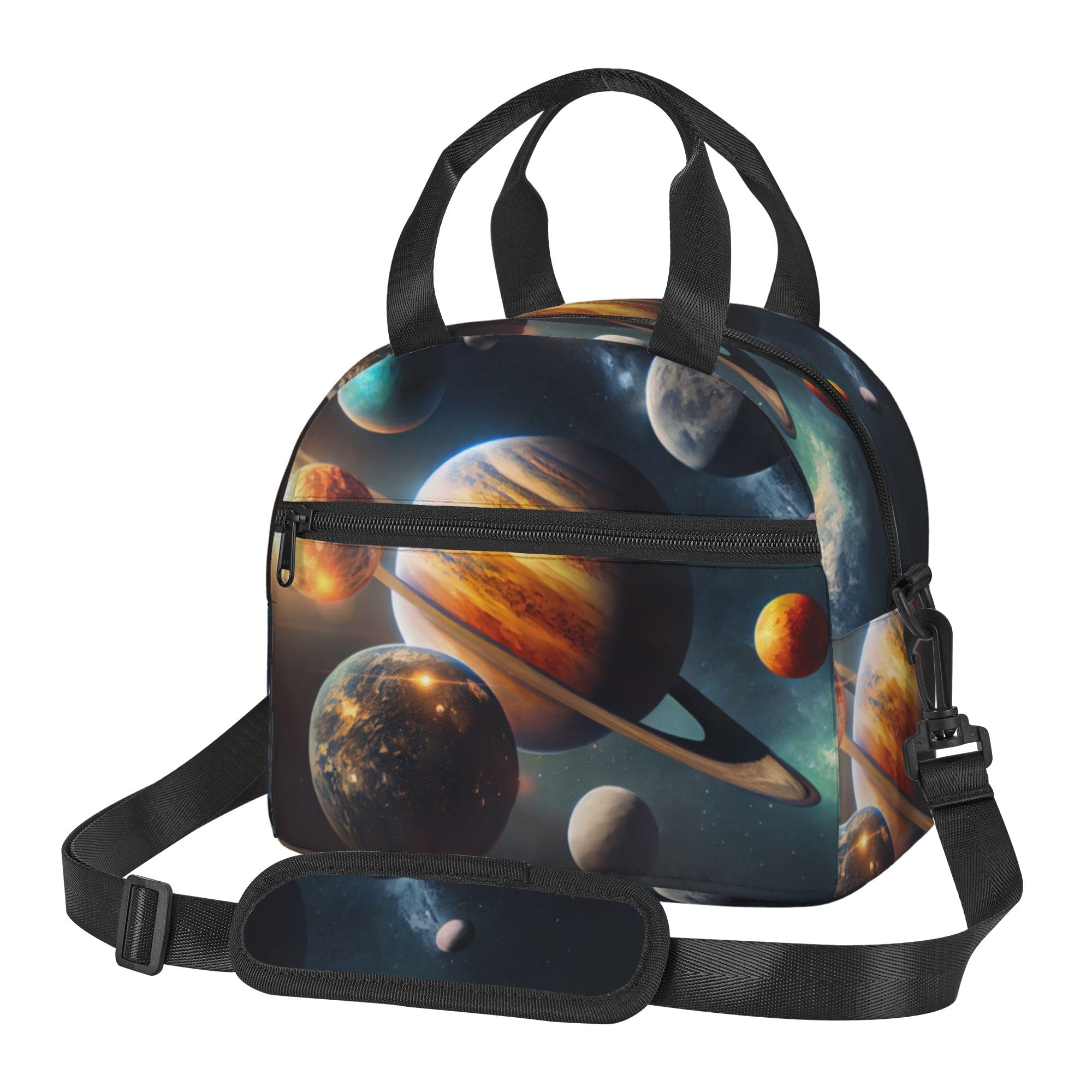 Gaakvrr Insulated Lunch Bag for Women Men Kids, Solar System Planets Space Reusable Leakproof Lunch Tote Bag with Adjustable Shoulder Strap, Thermal Cooler Lunch Box for School Work Travel Picnic