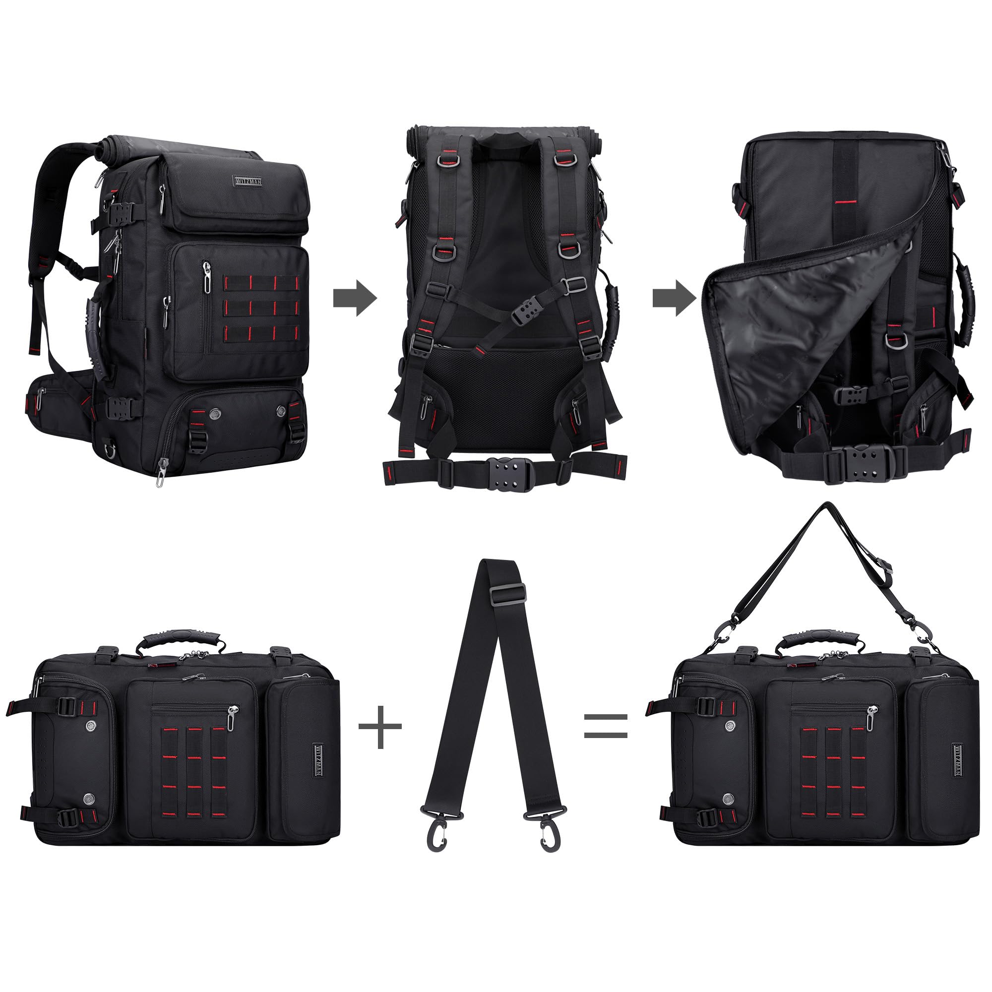 WITZMAN Nylon Reiserucksack Herren mit 16-Zoll-Laptopfach und Schuhfach | Großer Stauraum, Separates Fach und Flexible Nutzung, Ideal für Flugreisen, Urlaub und Geschäftsreisen, B682 Schwarz