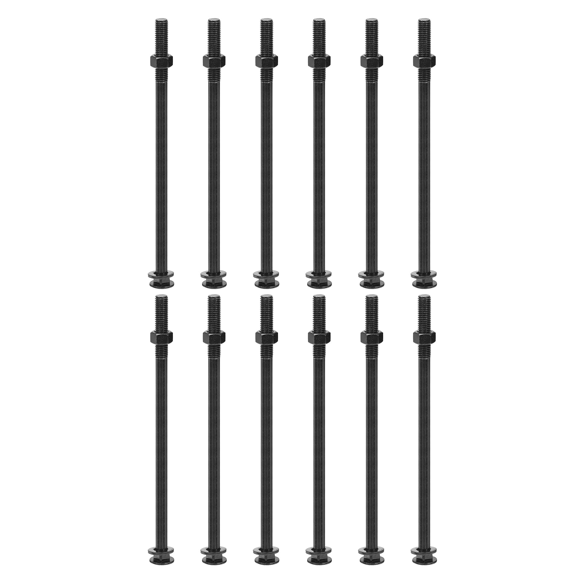 sourcing map Bulloni a testa quadrata M12 x 250 mm con dadi e rondelle, 12 set di viti a testa rotonda in acciaio inossidabile 304, nero