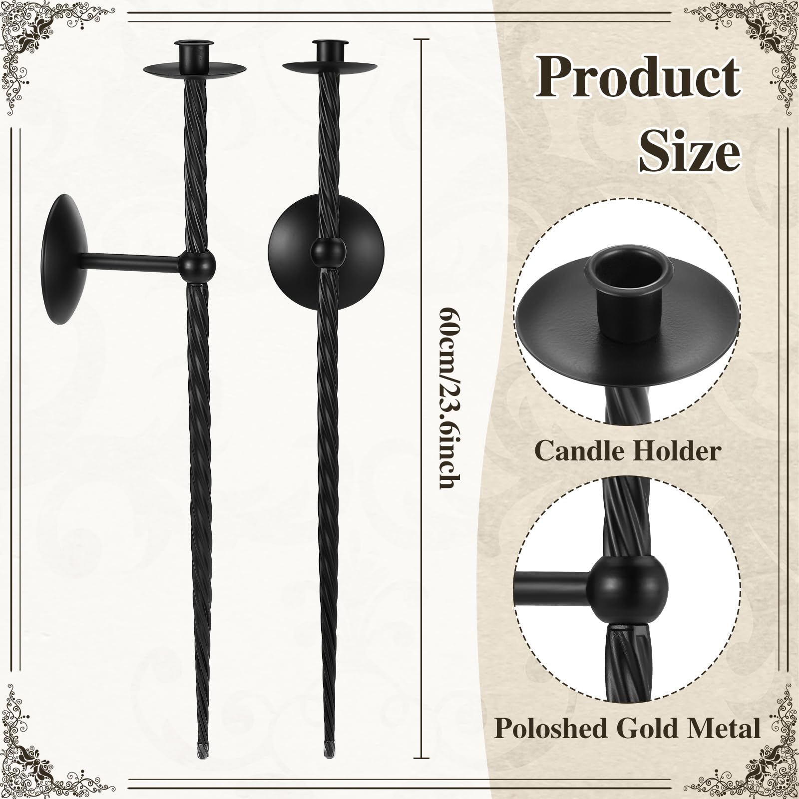 Set di due candelabri da parete, grandi portacandele da parete intrecciati, portacandele da parete in metallo, decorazione per sala da pranzo, soggiorno, ufficio, bagno