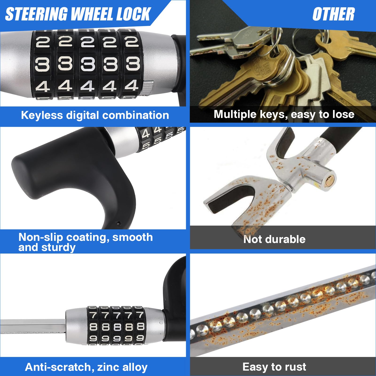 Lenkradkralle für Auto 5 Stelliges Zahlenschloss Heavy Duty Lenkradschloss für Auto Anti Diebstahl Vorrichtung SchlüSselloses Lenkradschloss Universal Lenkradkralle für Pkws Lkws Wagen Vans SUV
