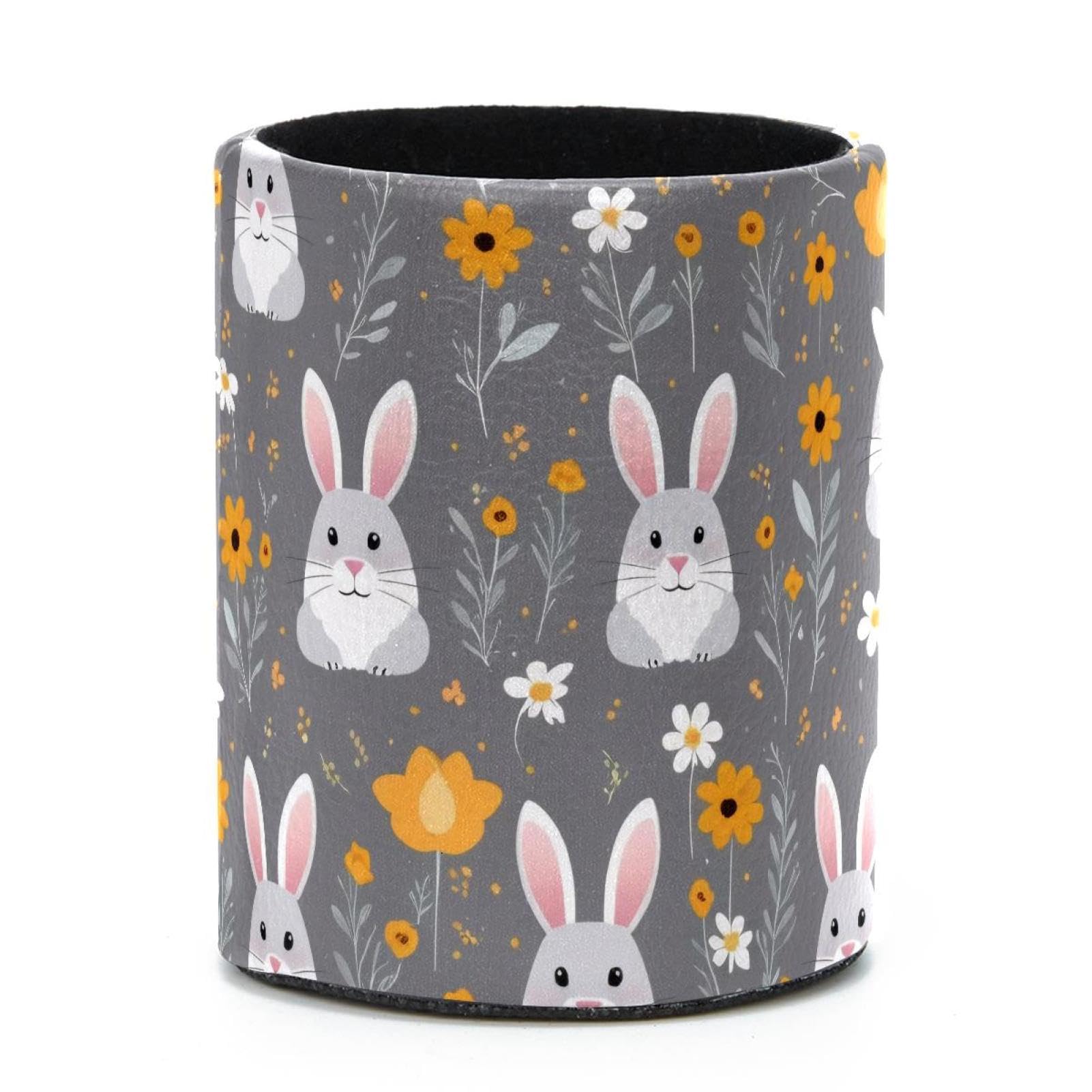 VAPOKF Round Pencil Holders for Desk, Rabbits Flowers Pen Holders Pen Pot Makeup Brushes Storage Desktop Stationery Supplies Organiser for Home Office