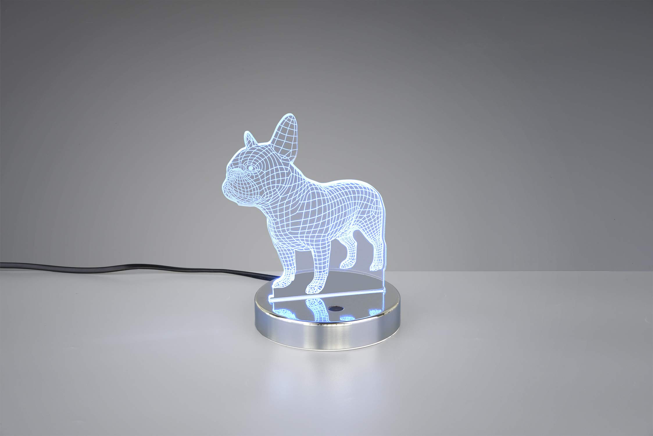Reality Leuchten Lampada Da Tavolo LED Cane Dog - Cromata E Acrilica, 3,2W RGB Cambio Colore, 18 Cm