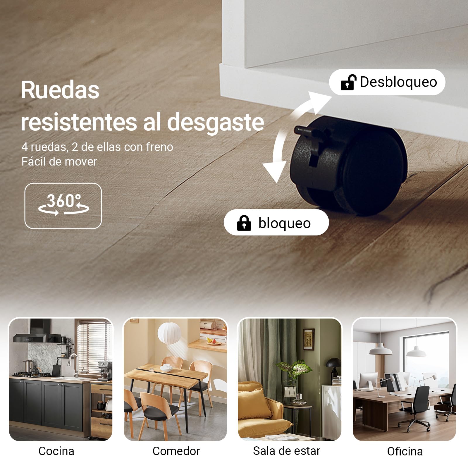 SoBuy Mueble para Impresora con Ruedas - Cajonera de Oficina, Mesa Auxiliar con Ruedas, Armario Auxiliar para Oficina y hogar, Mueble Multifuncional Blanco 50x40x75cm FBT106-W