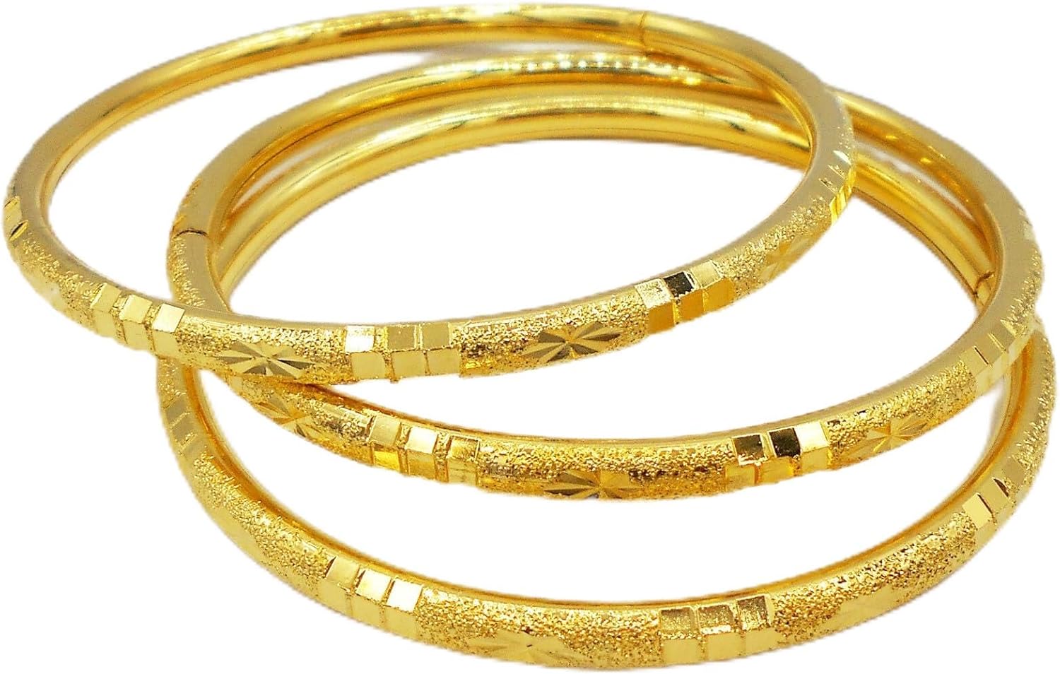 Set of 3 Multiple Bracelets Bangle 18k 22k 23k 24k Thai Baht Yellow Gold Plated for Women From Thailand