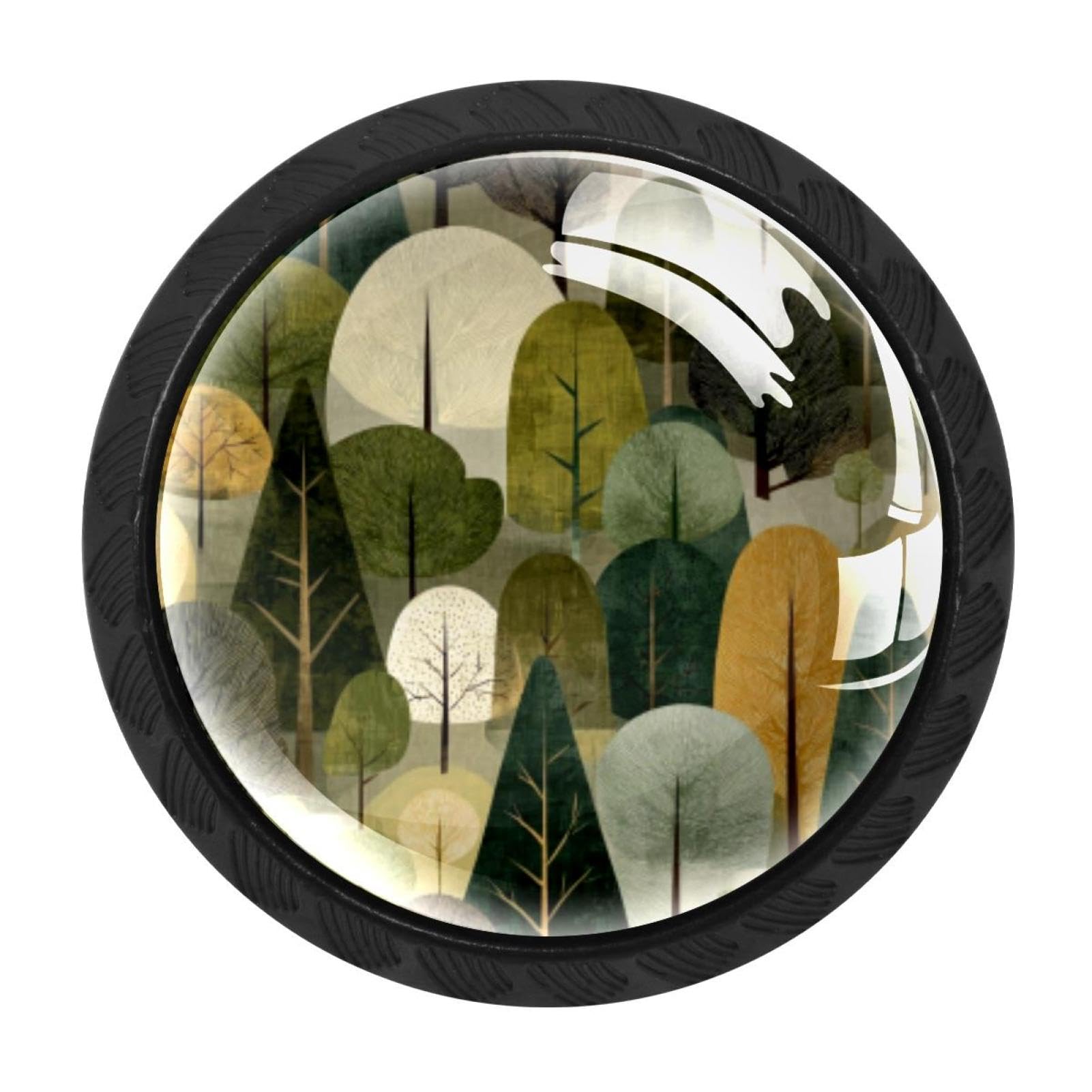 Chenzzzz Multicolored 05 4 Pieces Green Woodland Forest Earth Tones Retro Drawer Knobs, 35Mm Black Cabinet Knobs, Drawer Pulls And Knobs, Dresser Drawer Knobs, Cabinet Hardware Kitchen Cabinet Knobs