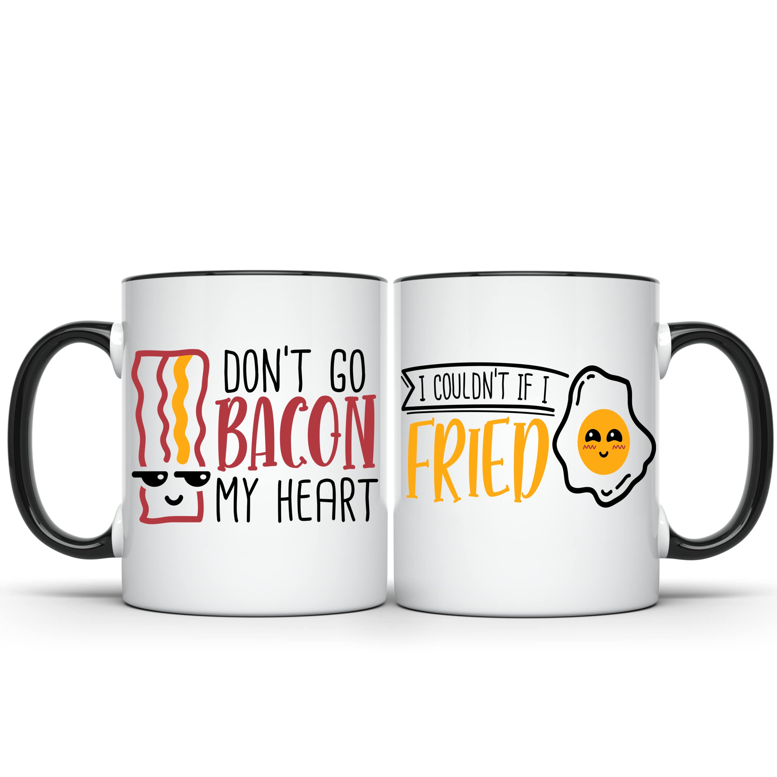 Don't Go Bacon My Heart - I Couldn't If I Fried - His and Hers Coffee Mugs Set - Bacon and Eggs Coffee Mugs - Two 11 Ounce Coffee Mug Set - Perfect for Husband and Wife - Valentines Day Gifts - KOSOQ3