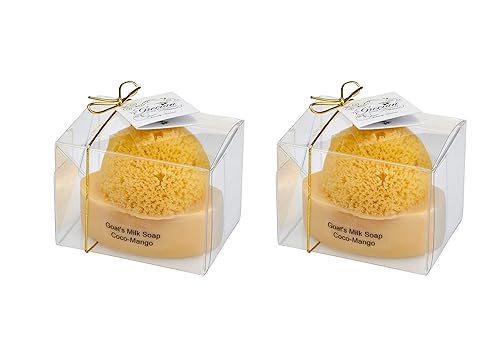 Miniatura 1 de Jabón de leche de cabra y aceite de oliva con esponja de mar natural, paquete de 2 unidades de aroma a almendra barra exfoliante de 6 onzas para