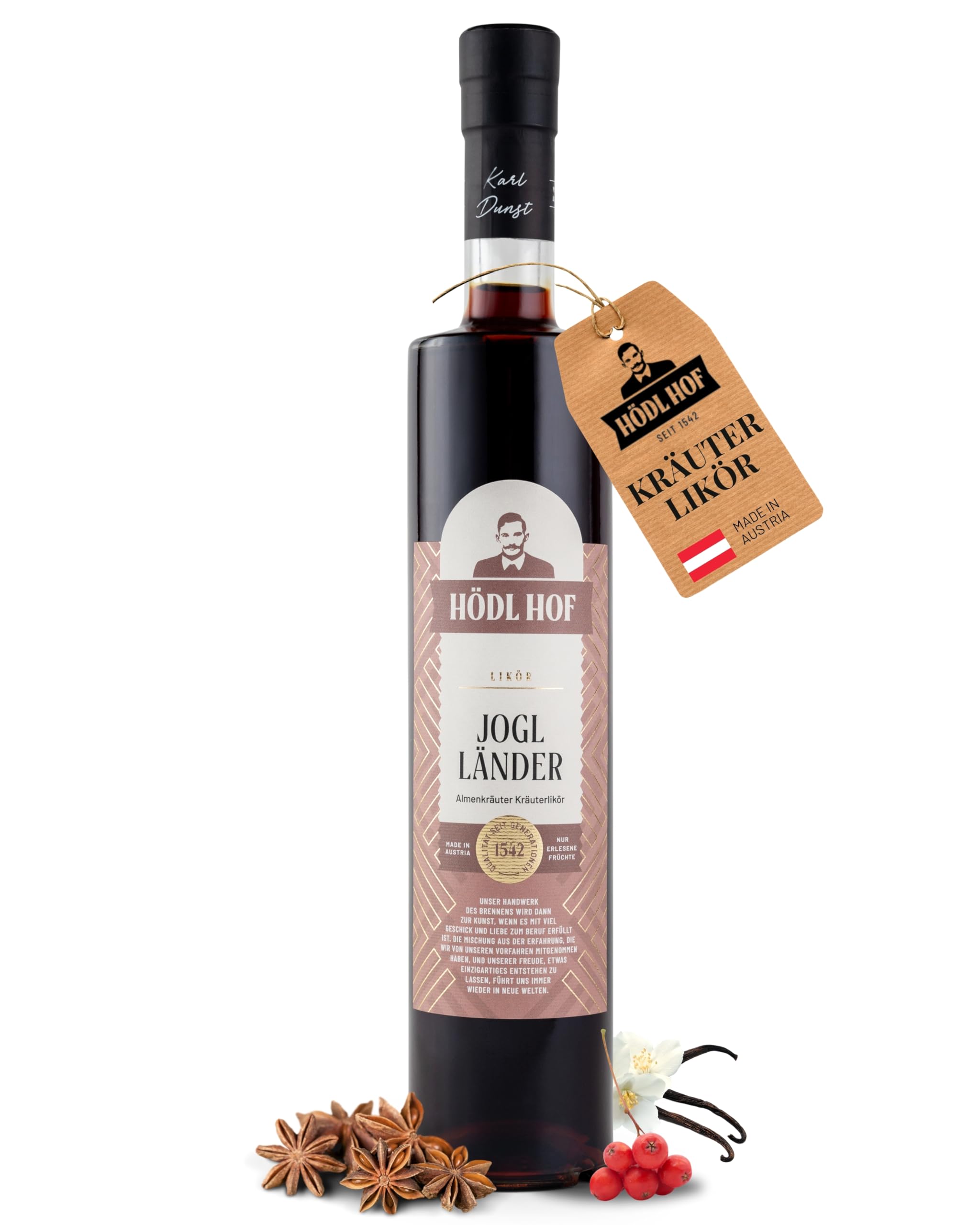 Hödl Hof Kräuter-Likör 0,5L I Hochwertiger Joglländer-Likör aus steirischen Kräutern & Blüten I Premium Kräuterlikör mit Noten von Kaffee & Vanille I Edle Spirituose 25% vol