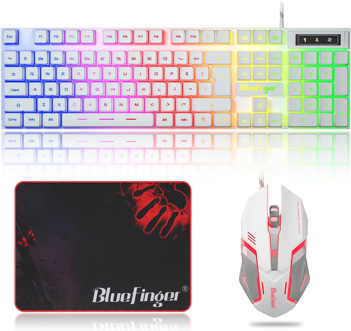BlueFinger RGB Gaming Keyboard and Backlit Mouse Combo, USB Wired, LED Gaming Set for Laptop PC Computer Game and Work(White) BlueFinger RGB Gaming Keyboard and Backlit Mouse Combo, USB Wired, LED Gaming Set for Laptop PC Computer Game and Work(White)