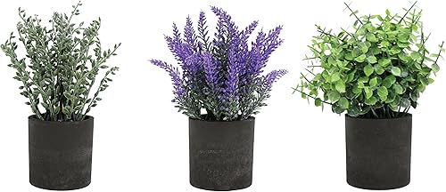 Plantas artificiales lavandaeucalipto, paquete de 3 plantas de 8.5 pulgadas de alto, plantas falsas realistas para decoración del hogar y la