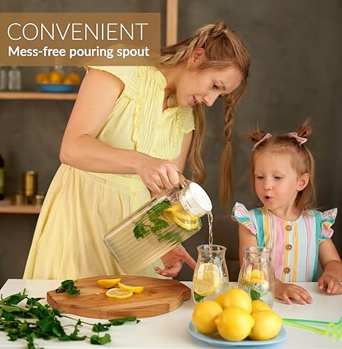 Miniatura 5 de Jarra de vidrio con tapa, juego de 2 jarras de agua de vidrio de 55 onzas, jarra fría para té helado, agua, limonada, café, elegante y moderno,