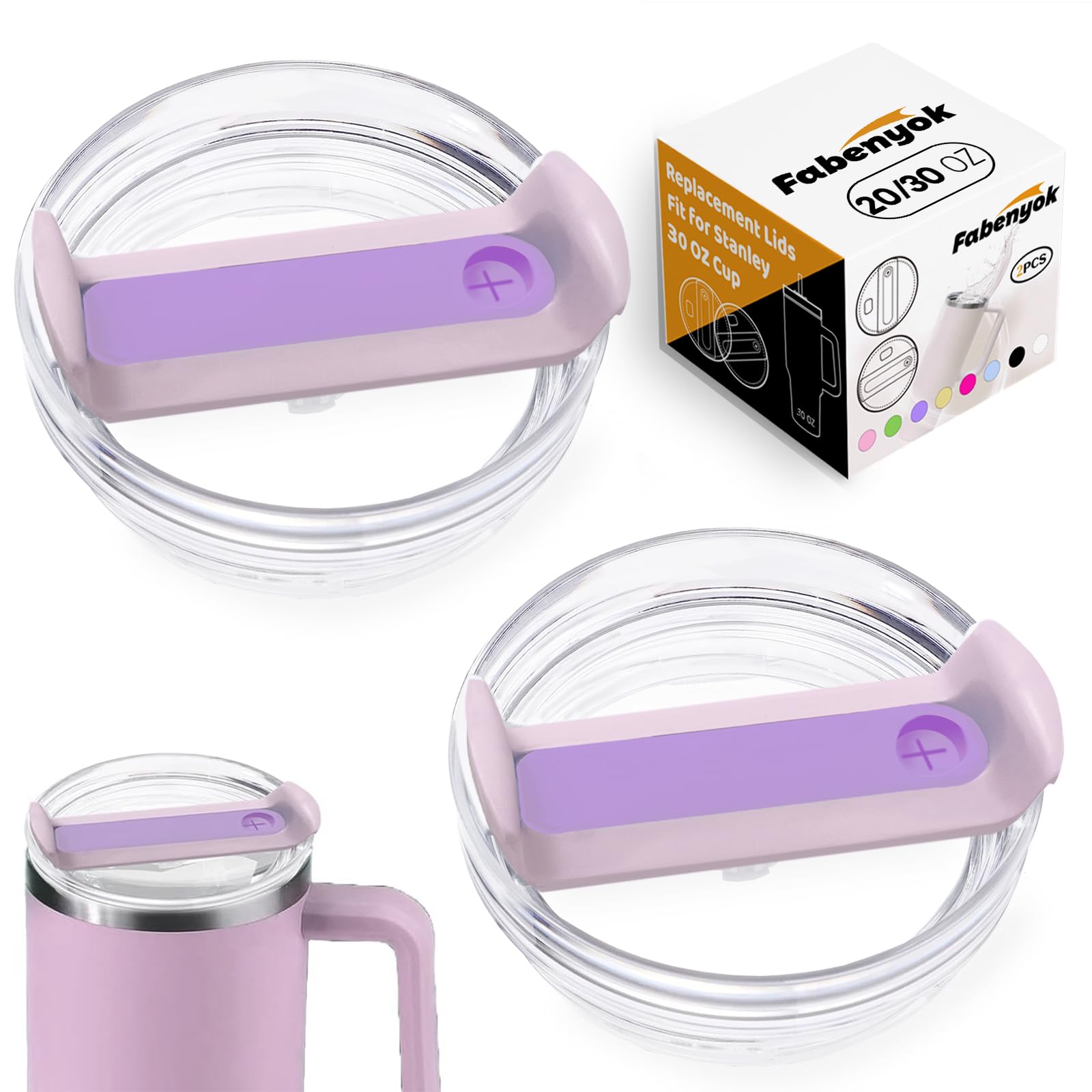 Fabenyok 30 OZ Tumbler Lid Replacement Fit for Stanley Cup, 2 Pack Clear Replacement Lids Fit for Stanley Travel Tumbler, Spill Proof Tumbler Covers