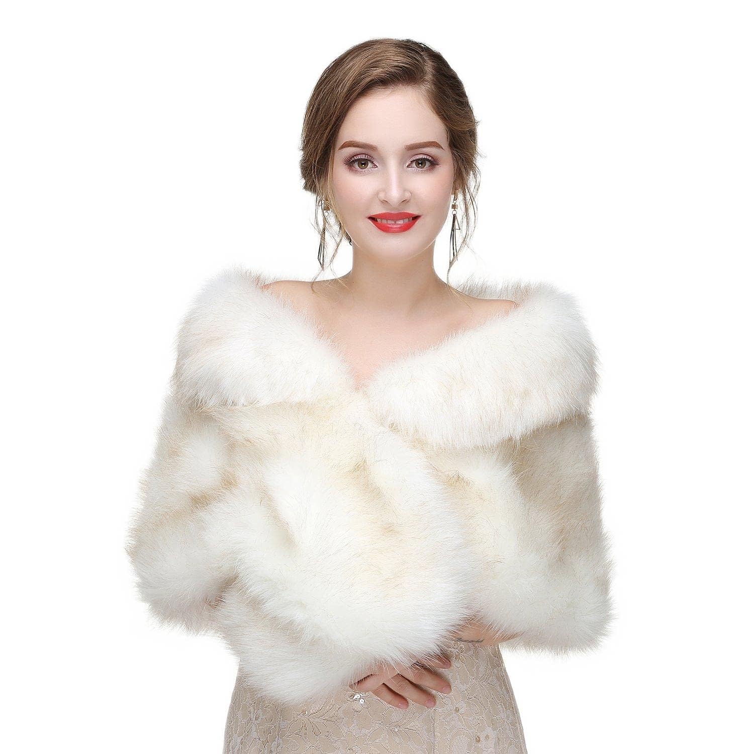 GANDBCOSECE Women's Faux Fur Shawl Wraps for Wedding/Bridal/Evening Party