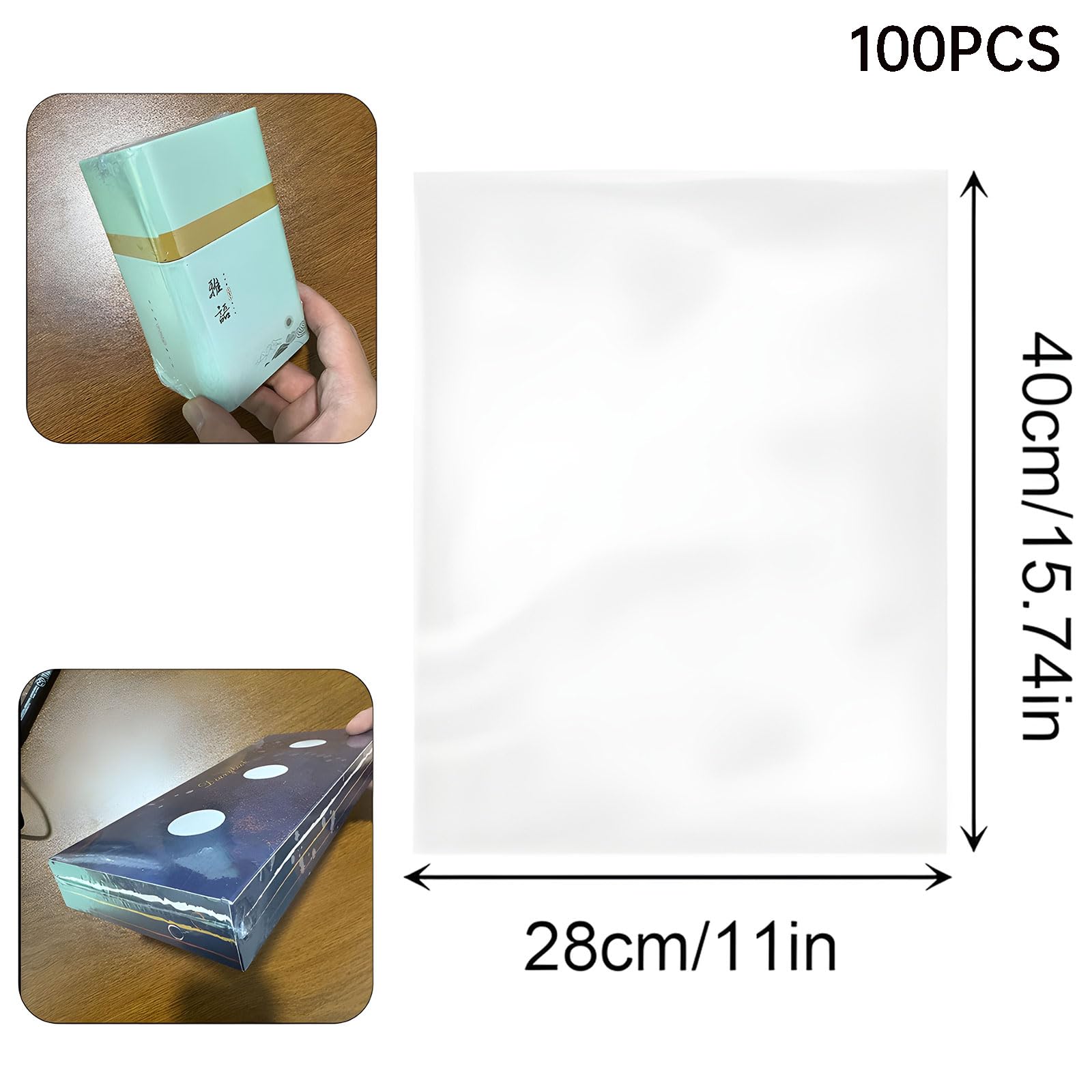 100 Pièces Film Thermorétractable Sacs D'emballage, 28 X 40 CM Thermorétractable Sacs d'emballage, Transparent en Rétractable à Chaud, Pour Cadeaux, Emballage, Savon, Chaussure