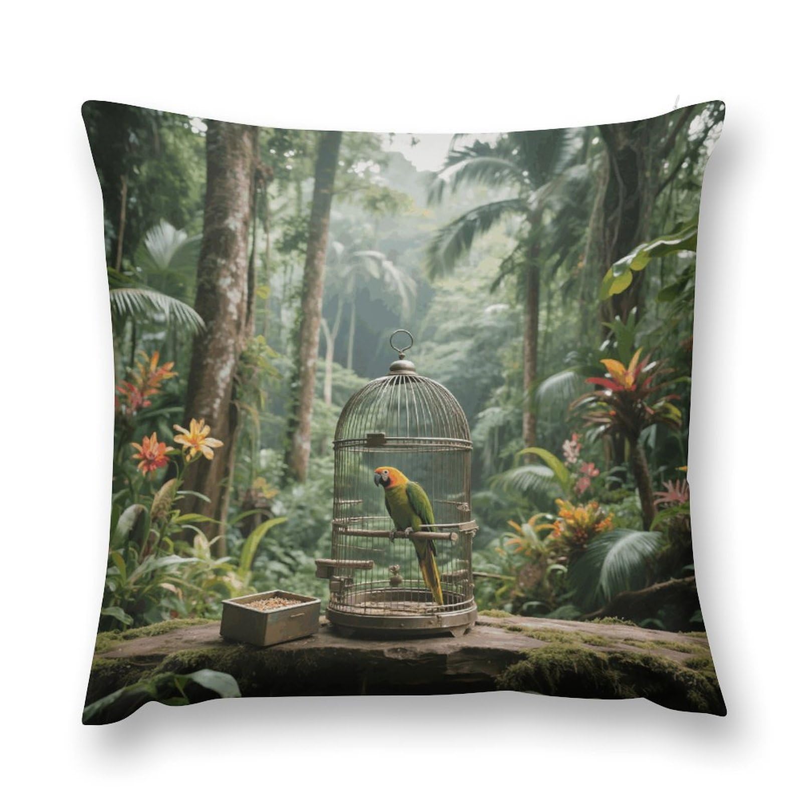 VstaDank Parrot in Rainforest Throw Pillow Cover with Hidden Zipper Farmhouse Couch Pillow Cover Cozy Soft Short Plush Cushion Case Fashion Square Decorative Pillow Cover for Living Room