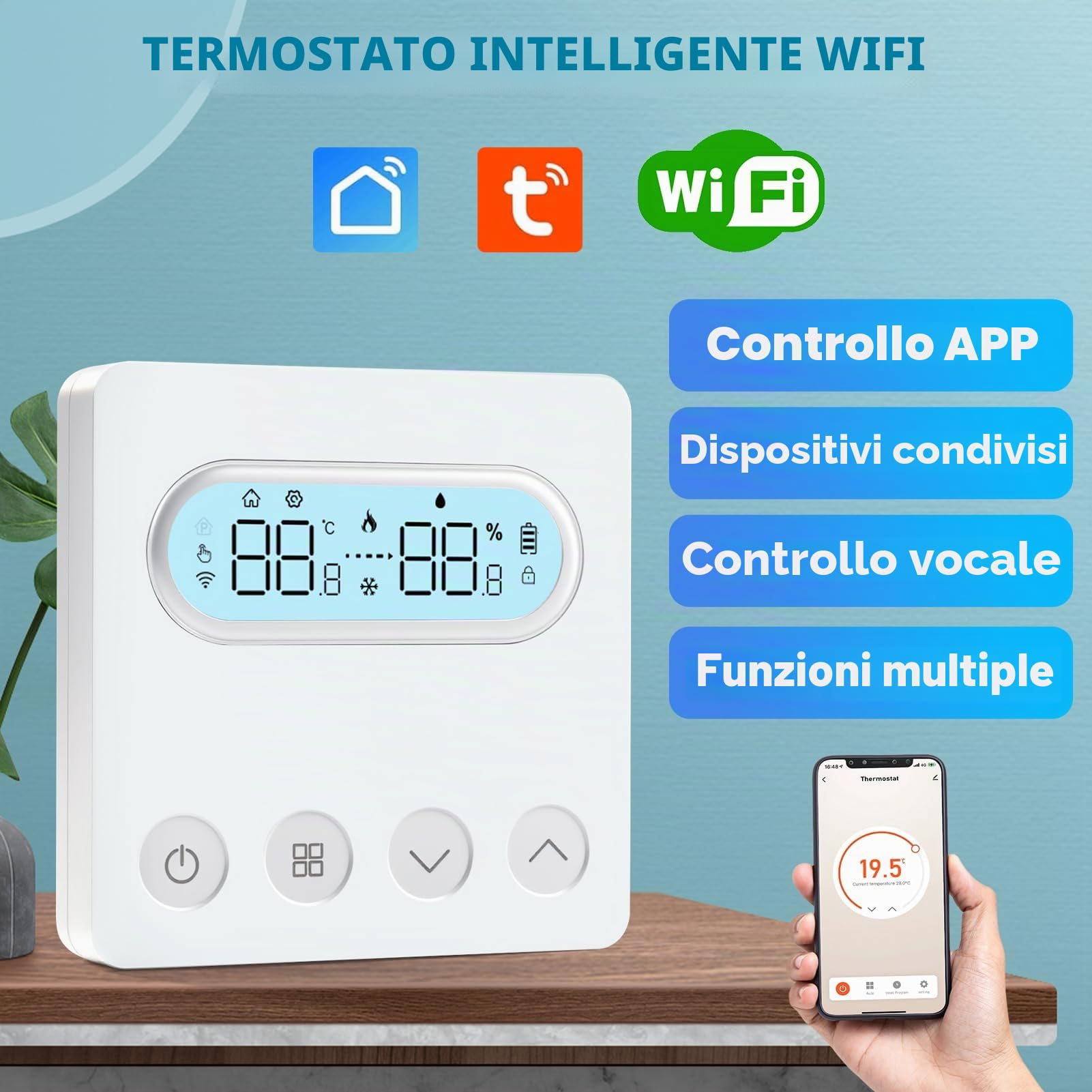 Termostato Smart, termostato intelligente WiFi, caldaia a parete, regolatore di temperatura compatibile con Alexa Smart Life