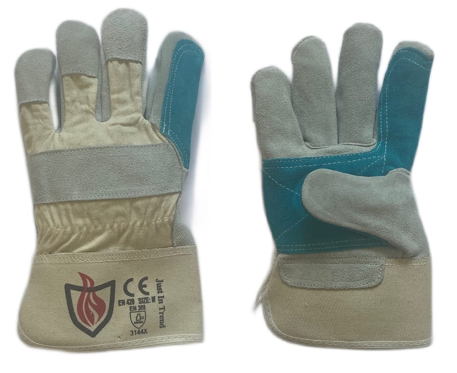 Gants de travail en cuir de sécurité (taille XL, 2 paires, vert)
