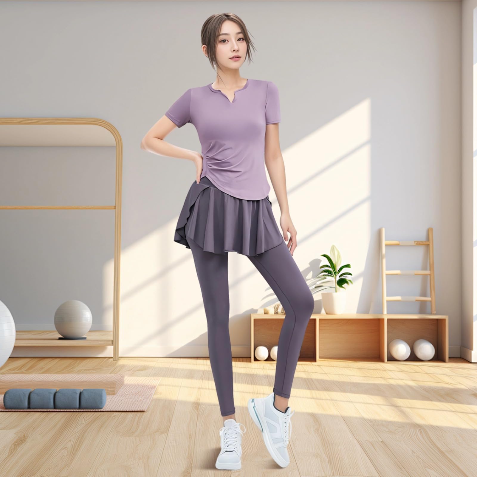 Conjunto de 5 piezas de ropa deportiva para mujer para yoga y entrenamiento, incluye chaqueta de manga larga, parte superior, pantalones, falda y brasier, tela transpirable que absorbe la humedad