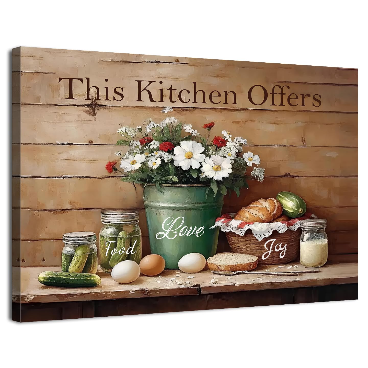 Farmhouse Kitchen Wall Decor Rustic Flowers Food Canvas Wall Art Vintage Still Life Painting Pictures This Kitchen Offers Food Love and Joy Prints