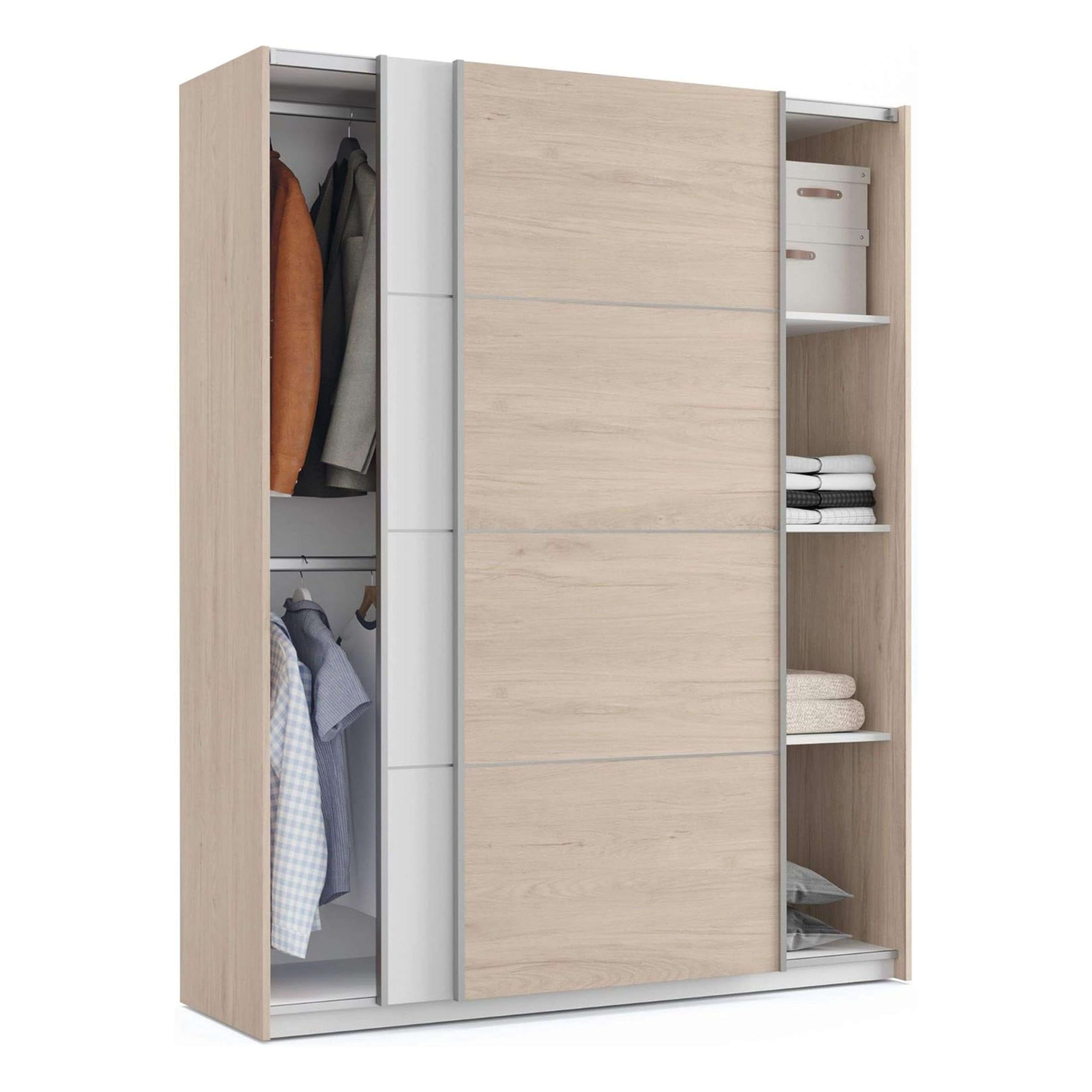 Miroytengo Pack Habitación Matrimonio Onix Blanco Y Roble Camas 150 cm (cabecero+mesitas+Armario)