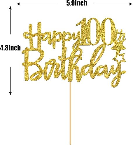 Miniatura 2 de Decoración para pastel de cumpleaños número 100 con purpurina dorada – Decoración para pastel de 100 signos – Suministros de fiesta de felicitación