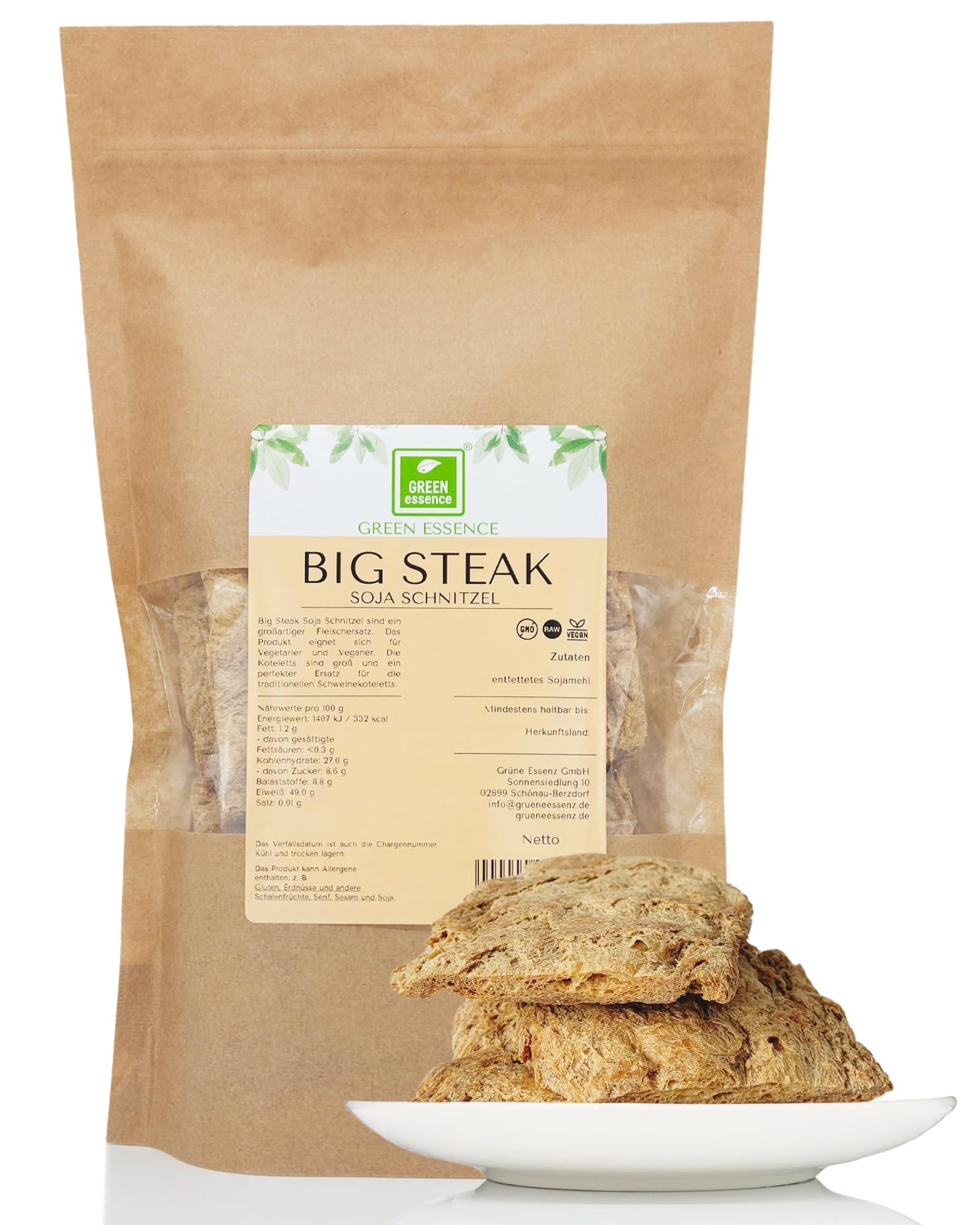 Big Steak Sojakoteletts 500g von der Grünen Essenz vegane Alternative zu Fleisch - Fleischersatz - Soja Big Steaks als Fleischalternative mit Protein - low carb (500 Gramm)