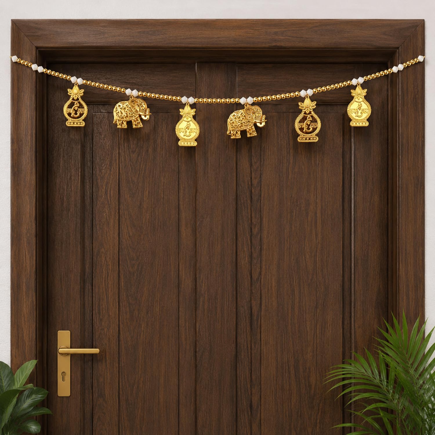 BENAVJI Decorative Door Toran with Golden Elephant, Kalash & Ganesh Charms, Traditional Bandhanwar for Ganesh Chaturthi, Diwali, Pooja, Mandir, Home, Wedding & Festive Decoration