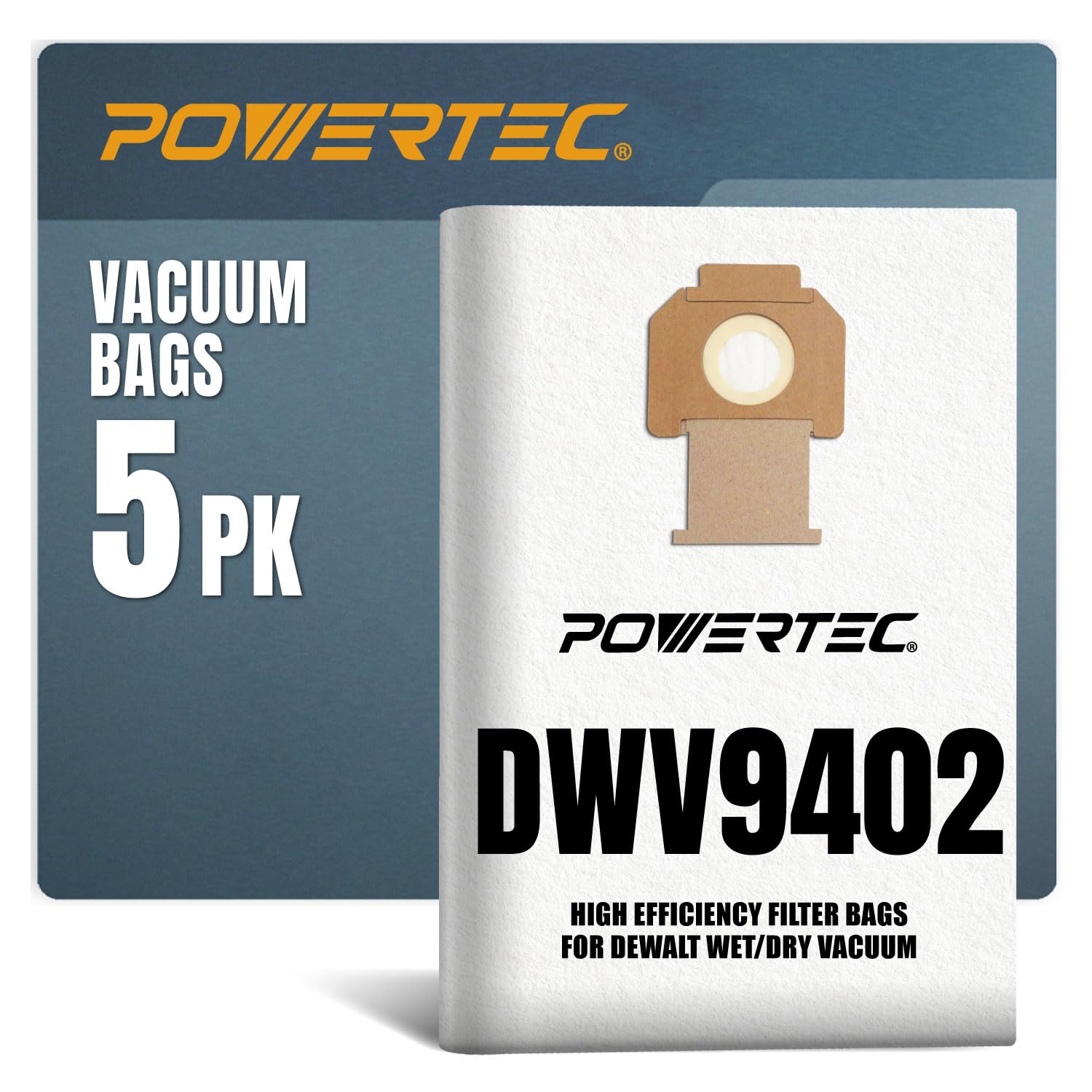 POWERTEC 75029 Self-Cleaning Fleece Bag for DeWalt DWV012 Dust Extractors (5 Pack)