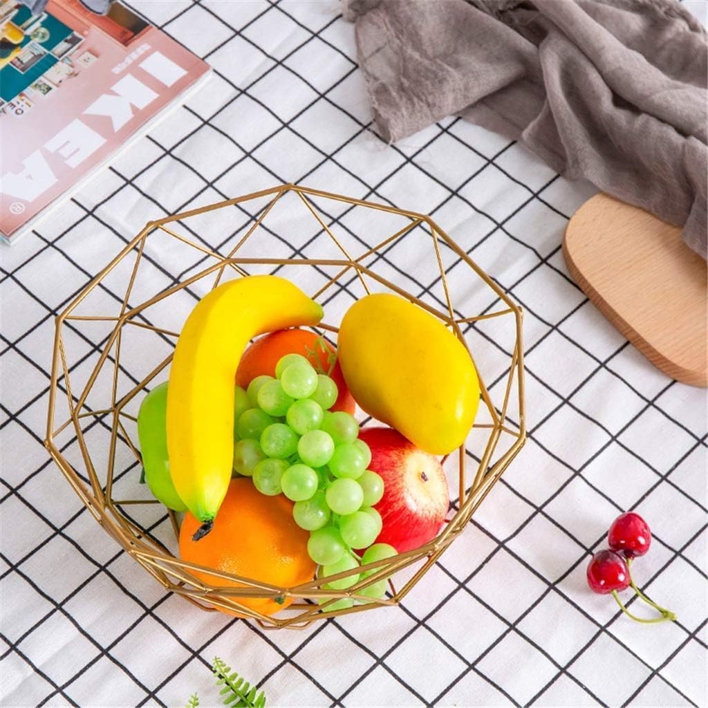 Cesto Portafrutta In Metallo Oro - Design Geometrico Moderno Per Tavola O Centrotavola - Foto 5