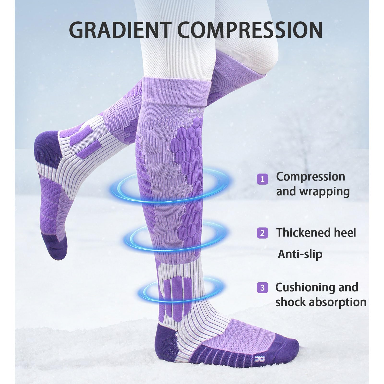 Calzini da Sci in Lana Merino per Uomo e Donna Compressione Calze Termiche al Ginocchio Assorbimento umidità Protezione Tibia Anti Vesciche per Sci-Montagna-Escursionismo-Trekking