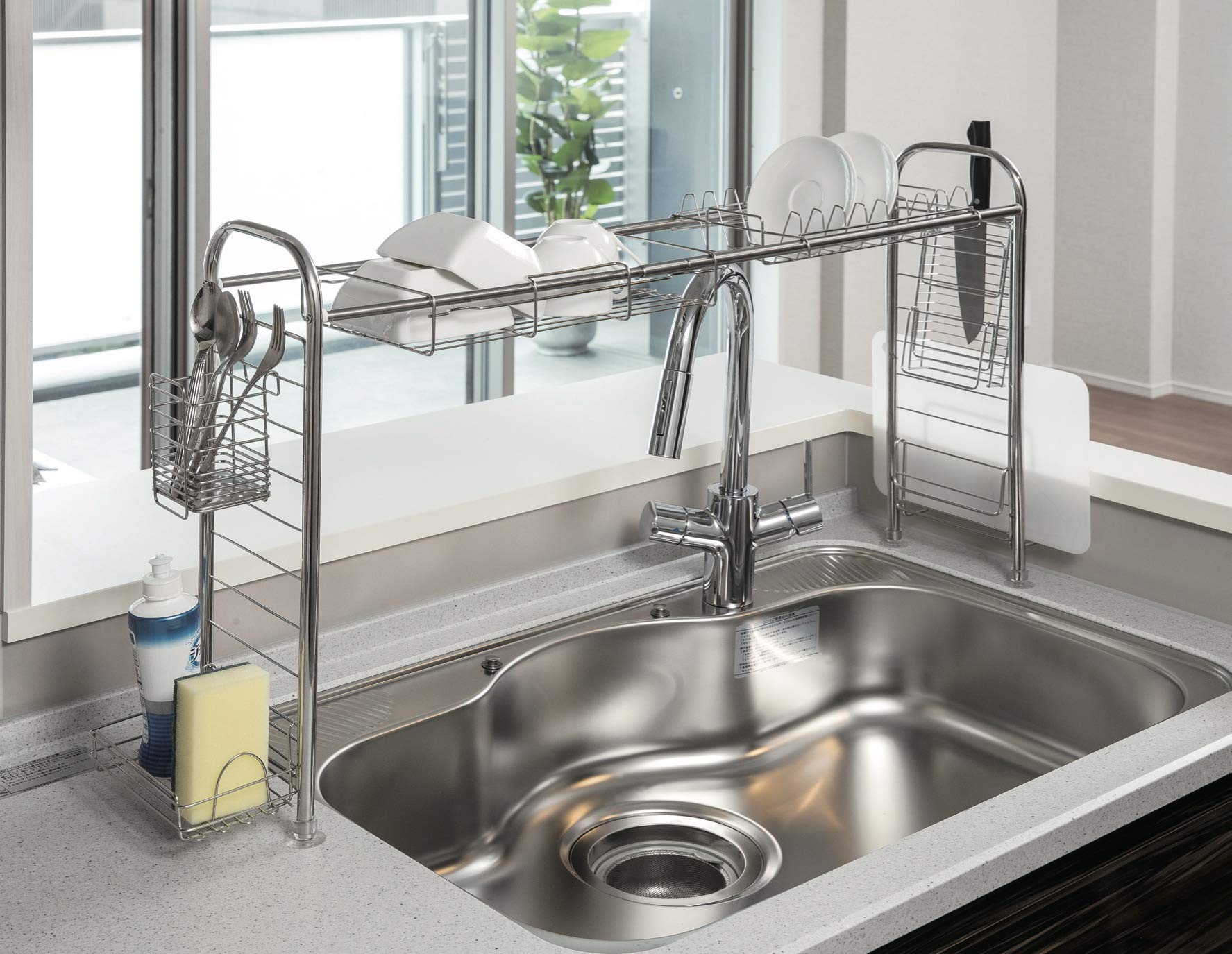 Amazon｜ベストコ 水切りラック ステンレス 伸縮式 シンク上 7点セット