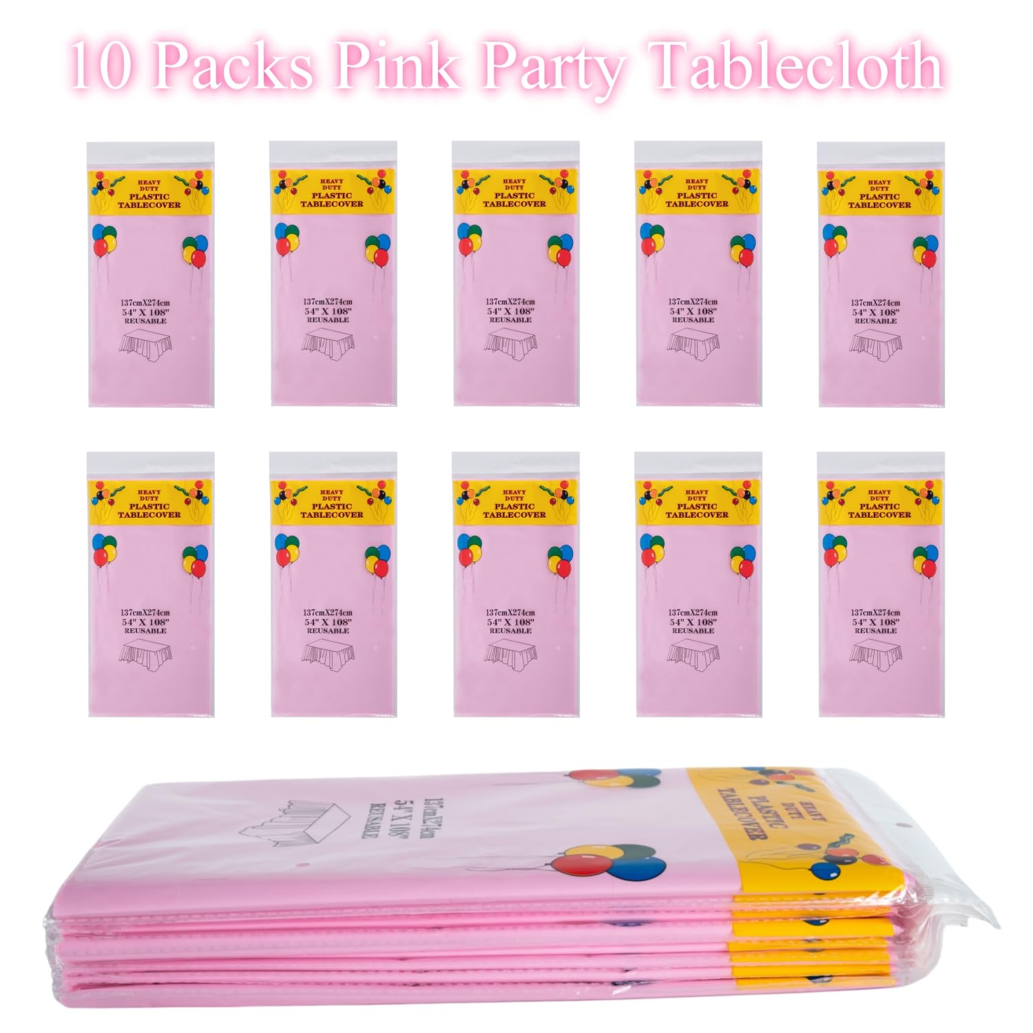 CEILIWEN 10 Packs Pink Plastic Tablecloths 274x137cm, Rectangle Table Covers for Parties Weddings, Picnics, Indoor & Outdoor Use - Image 4