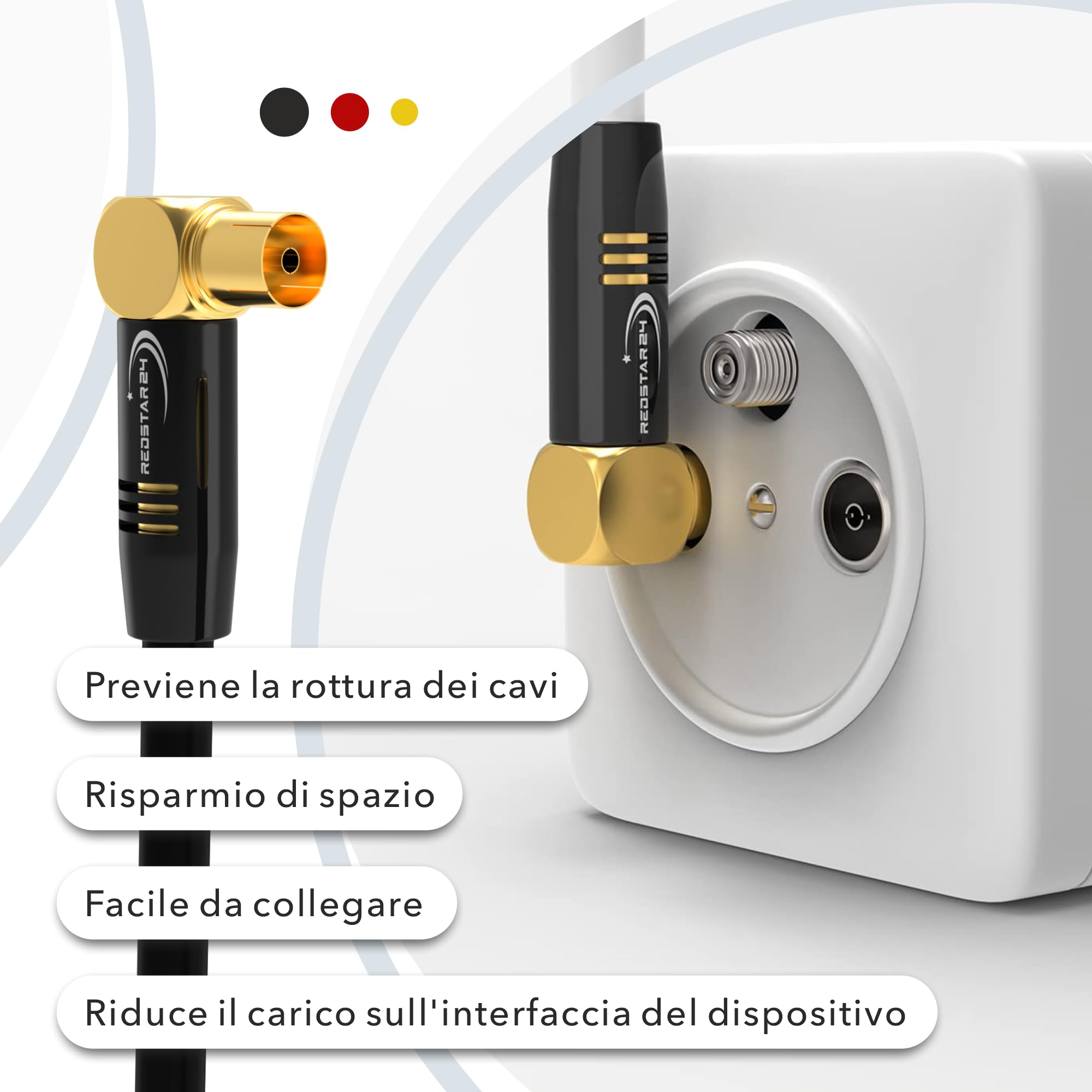 RedStar24 Cavo Antenna 3m Nero - 90° Angolato Coassiale | Maschio a Femmina - Premium per HDTV e TV via Cavo | Compatibile con TV, Radio, DVB-T/T2, DVB-C, DAB