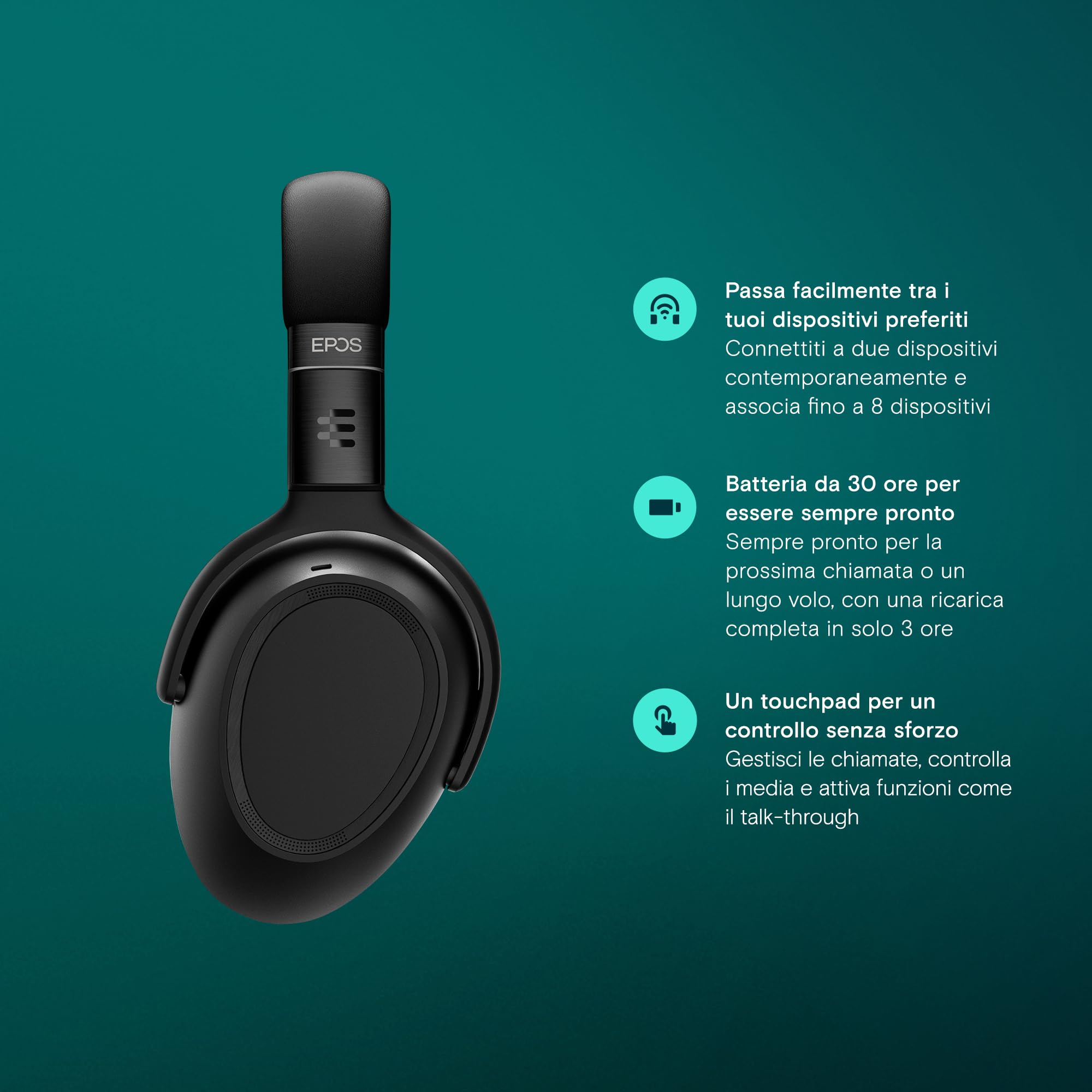 EPOS Cuffie Bluetooth wireless ADAPT 660 USB-C – ANC ibrido, certificazione UC, riduzione del rumore, batteria 30h, connessione dual, audio stereo premium, comfort circumaurale, nero